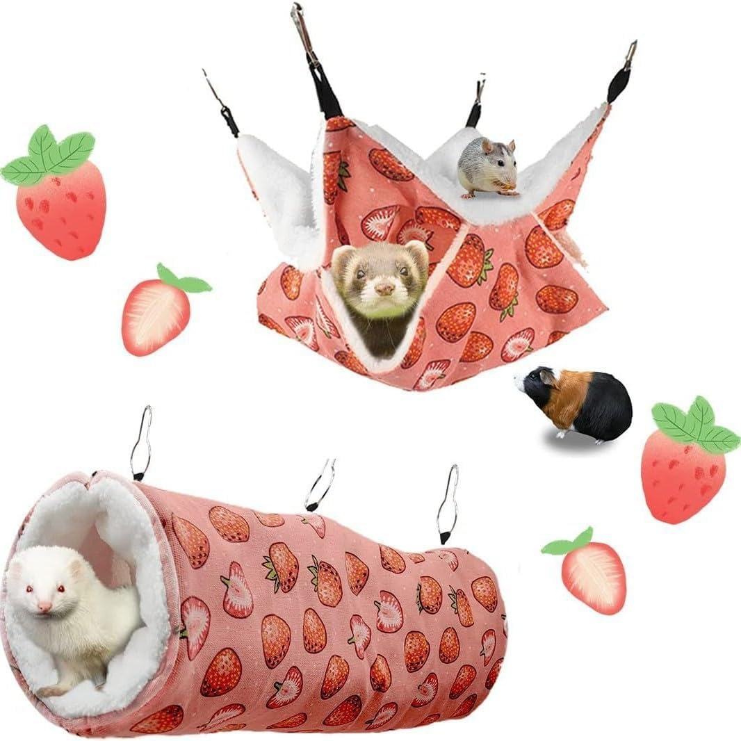Pet Small Animal Hanging Hammock Bunkbed Hammock Cage Toy for Hamster Rat Parrot Guinea Pig Hideout Play Sleep (Pink, One Size)