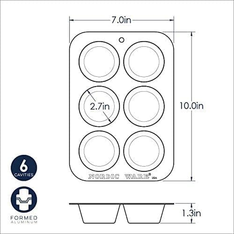 Nordic Ware USA Natural Aluminium 6-Cup Muffin Pan, 25.5 X 18 X 3.5 Cm Silver