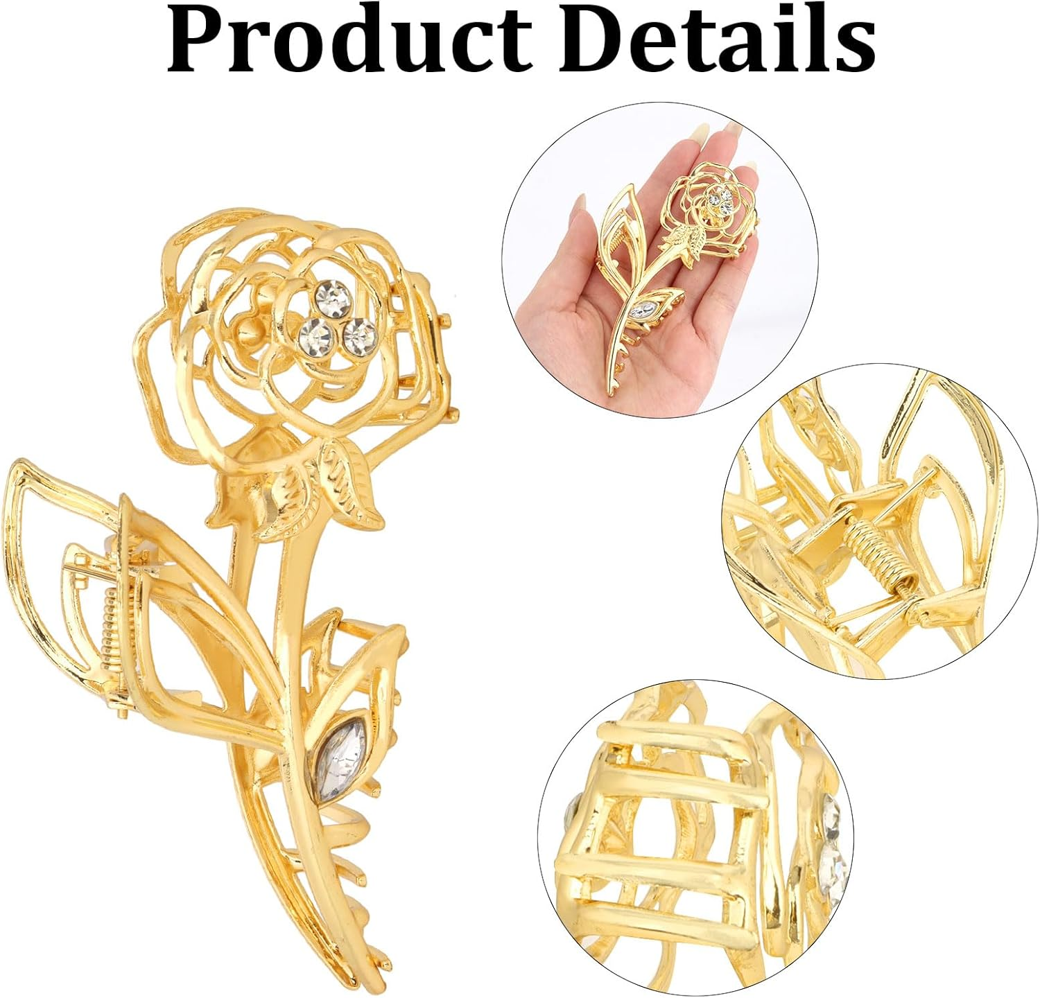 Exipsat Pack of 2 Metal Rose Hair Clips, Large, Gold and Silver, Women'S Elegant Hair Clip for Hairstyles image number 3