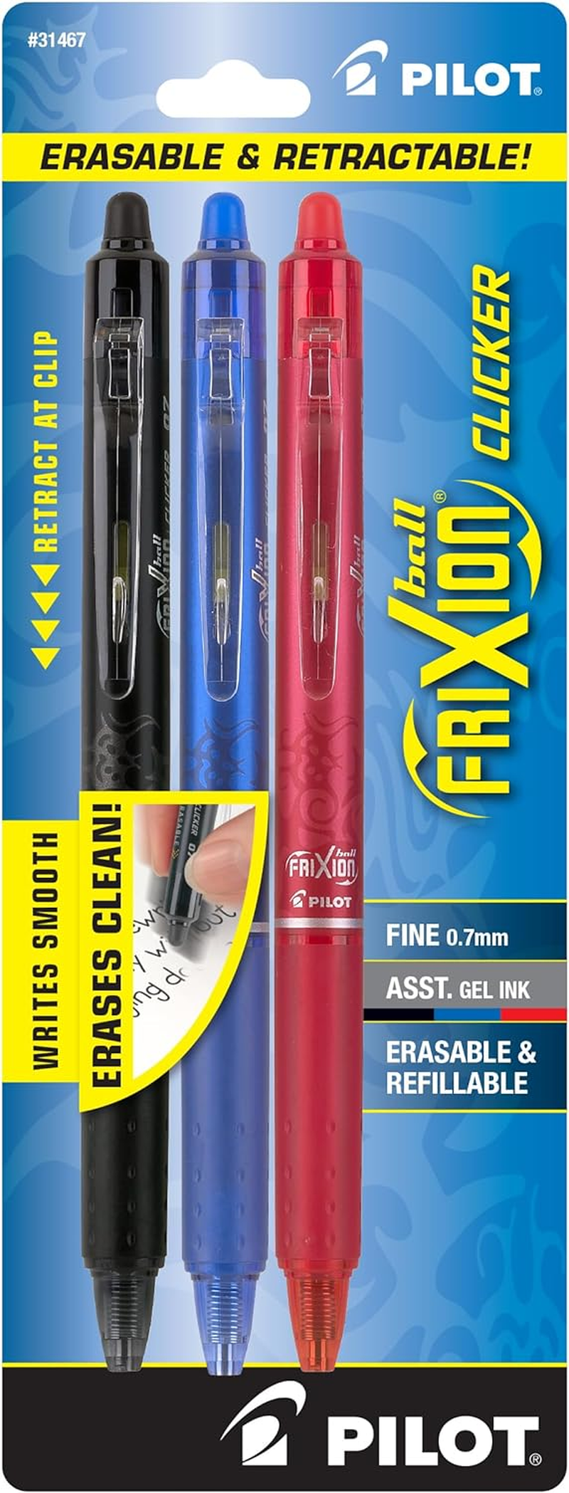 PILOT Frixion Clicker Erasable, Refillable & Retractable Gel Ink Pens, Fine Point, Red Ink, 2-Pack (31462)