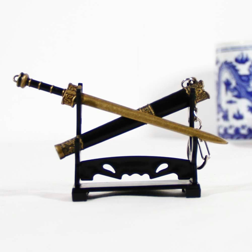 Mini Katana Mini Sword with Plastic Stand Samurai Sword Metal Weapon Model Toy Katana Anime Swords Keychain - Style B image number 2