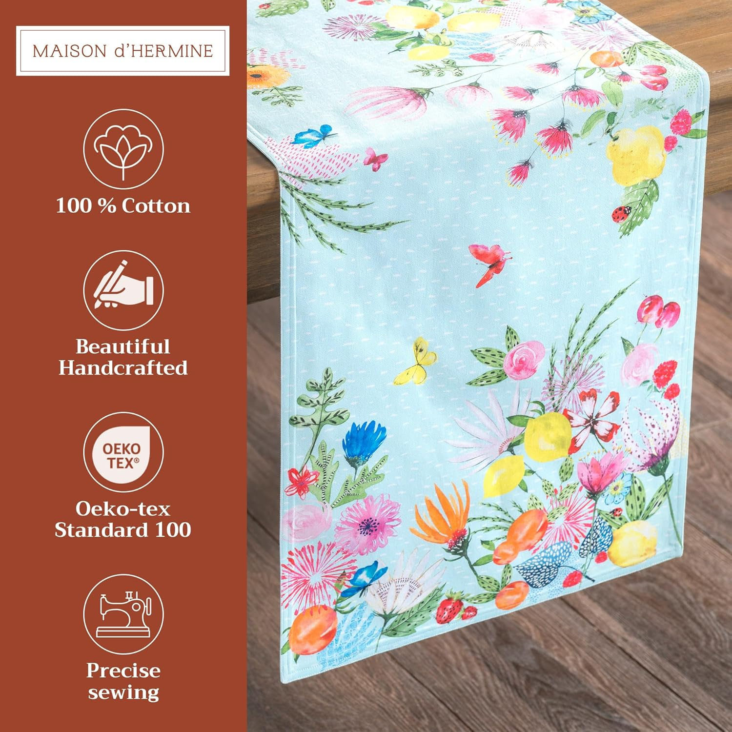 Maison D'Hermine Table Runner 100% Cotton Double Layer Table Runners 72 Inches Long Decorative for Home Kitchen Dining Party Wedding Bridal Shower Spring Summer (Jardin D'Ete - Mint, 14.50" X 72") image number 4