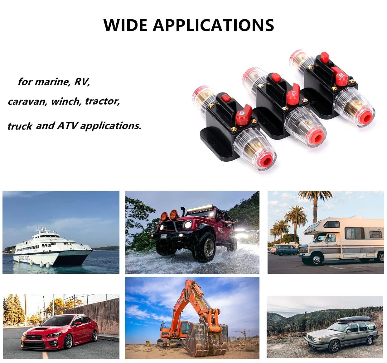 DC 12V-24V 30A/60A/100A Manual Reset Circuit Breaker Suitable for Car Audio Marine Boat Stereo Switch Inverter Replace Fuses (100A) image number 4