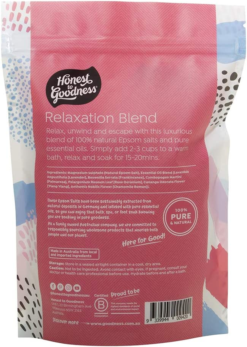 Honest to Goodness Epsom Salt - Relaxation Blend 1KG, 1Kg - Luxurious Blend of Aromatic Essential Oils, Relax with the Delicate Scent of Rose and Lavender. (Pack of 2)