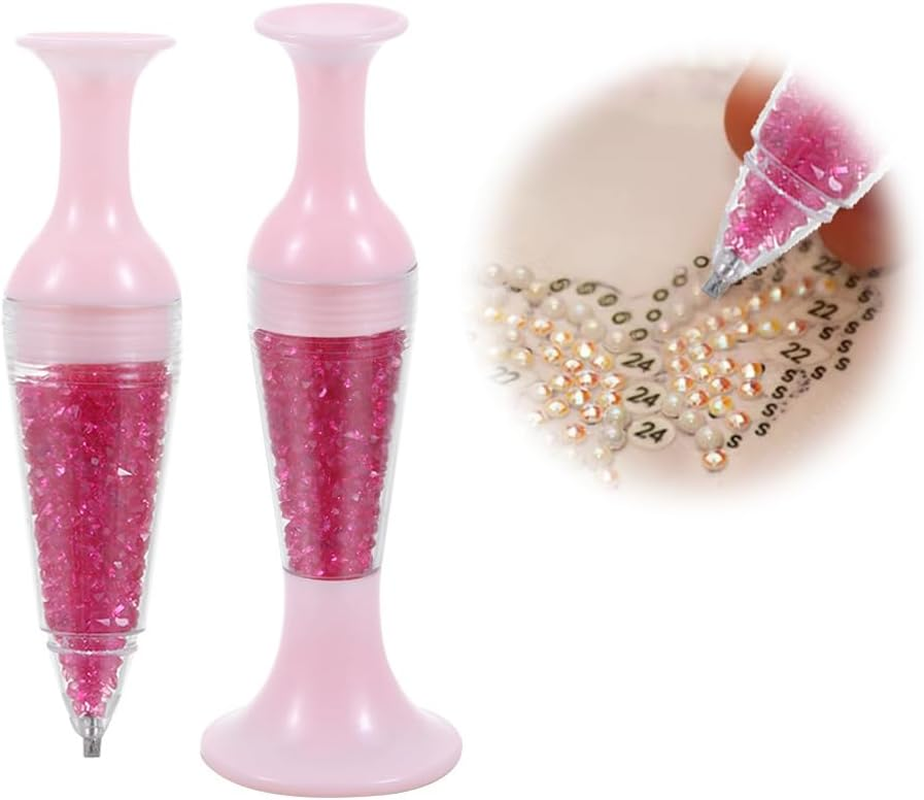 1Pcs Pink 5D Diamond Pain-Ting Pen, Flower Pot Shaped Point Drill Pen,Standable Ergonomic Point Drill Pen,For Nail Decoration,Diamond Painting Accessories,Tools and Accessories image number 2
