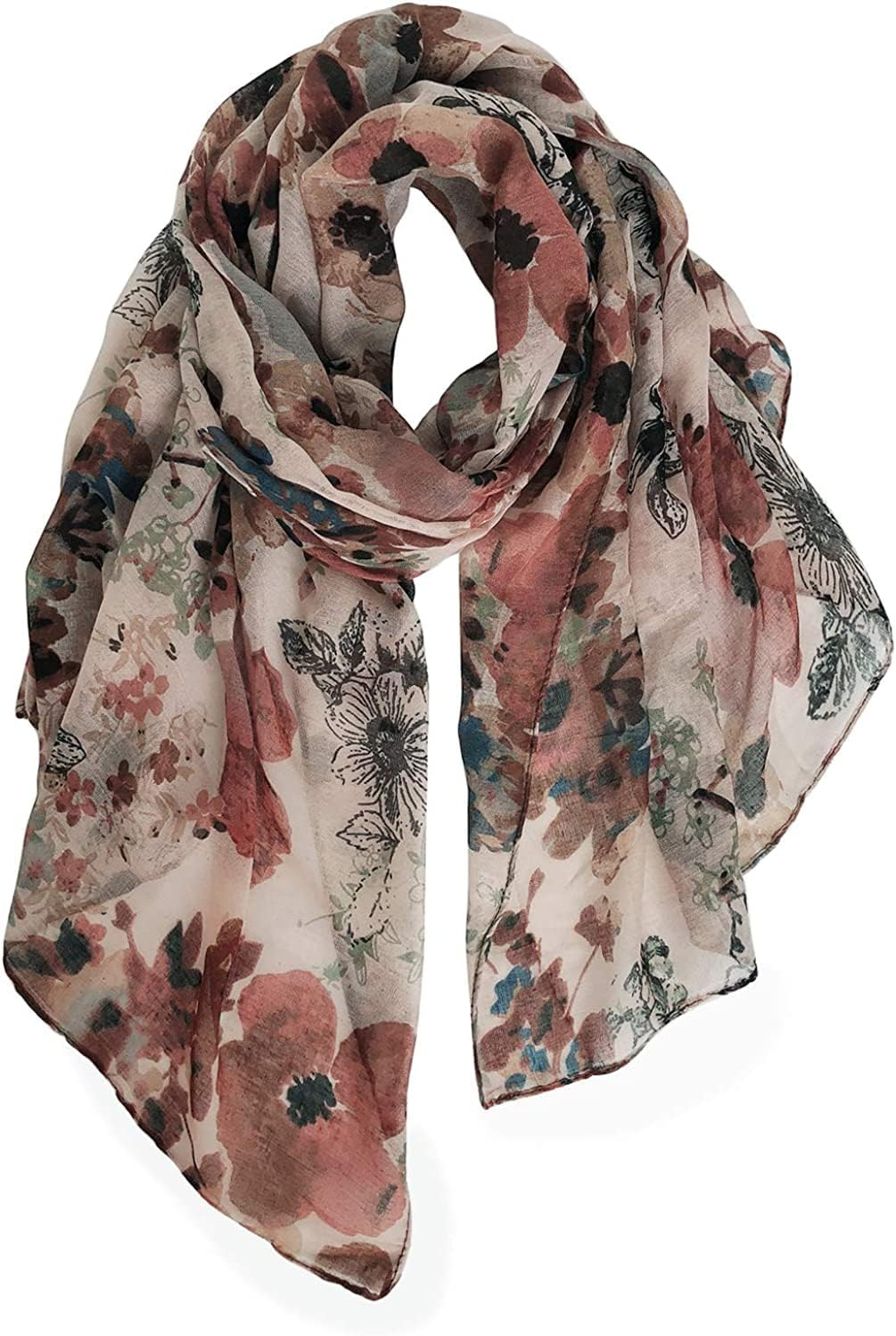 GERINLY Women Fashion Scarves Lightweight Flowers Print Shawl Wrap Head Scarf
