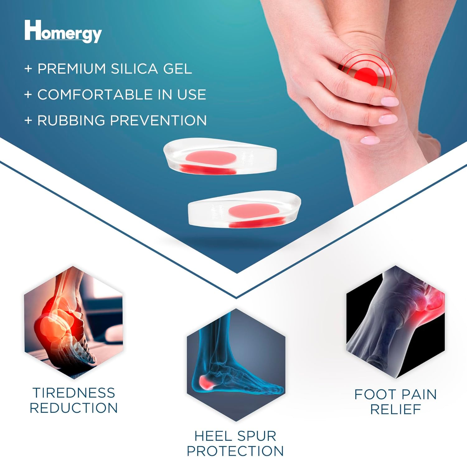 Gel Silicone Heel Cups/Pads, 3 Pairs - Red, Kids Size (Men 3.5-4, Women 5.5-6) image number 5