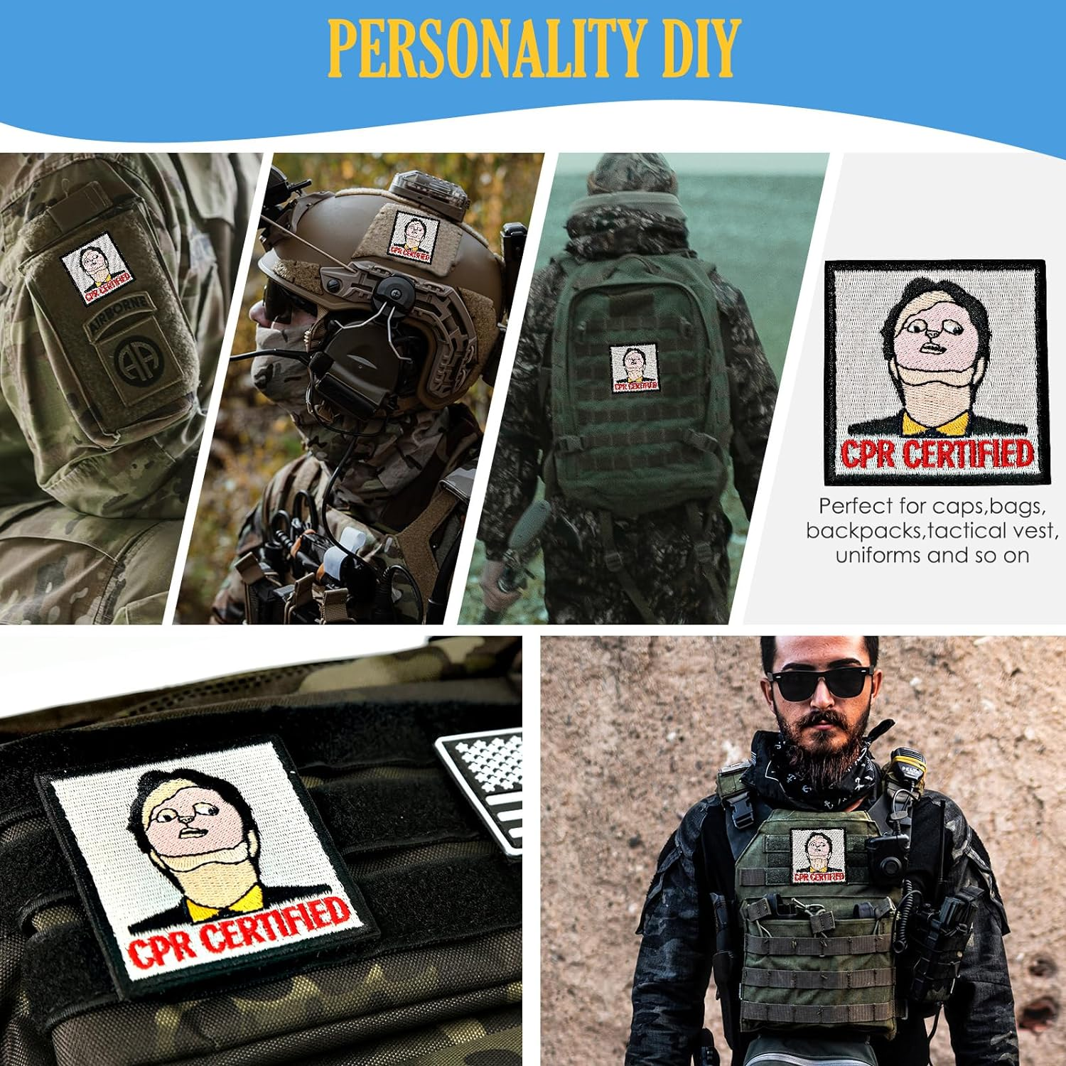 CPR Certified Patch, 1 Pc Embroidered Morale Patch with Hook Fastener Backing, Funny Meme Patches for Backpacks, Vests, Jackets, Jeans, Hats image number 6