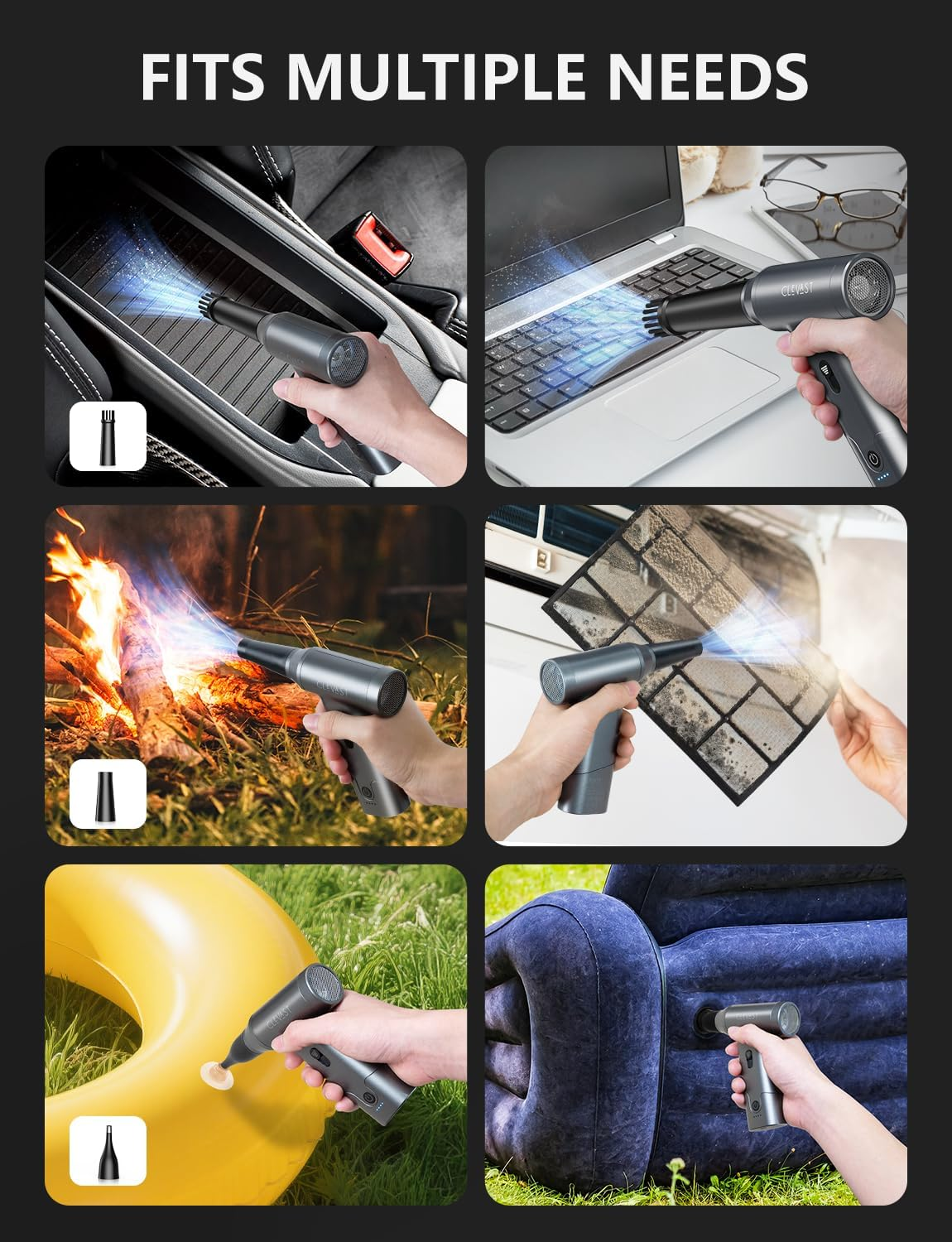 CLEVAST Compressed Air Duster &ndash; Super Power Cordless Electric Mini Air Blower, 130,000 RPM Brushless Motor, Stepless Speed Control, Rechargeable for PC, Keyboard, Car, Electronics Cleaning Kit image number 1