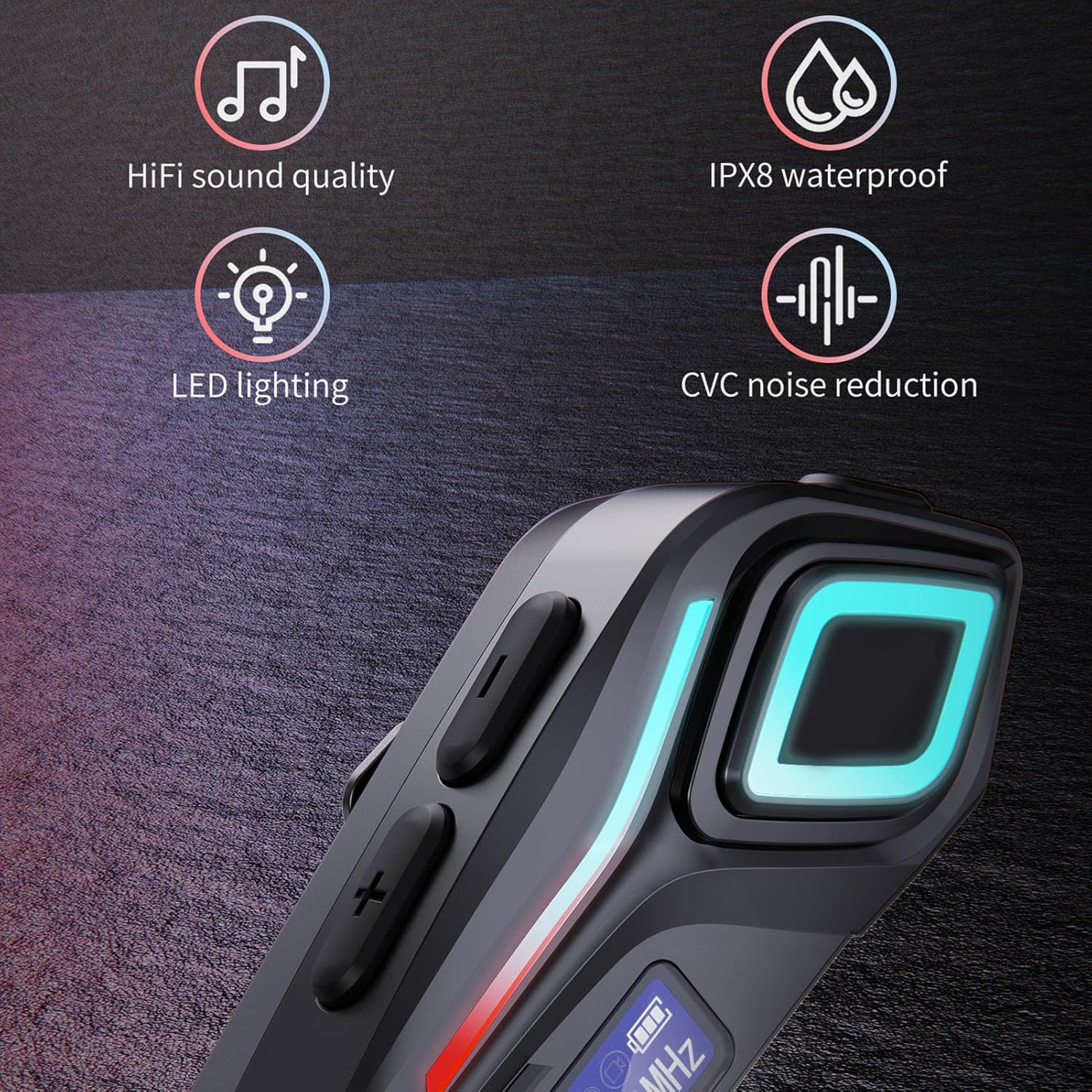 Motorcycle Helmet Headset with Hifi Sound, IPX8 Rain Proof Handsfree Call for Music GPS Voice Navigation, Fast Charging with Noise Cancellation image number 5