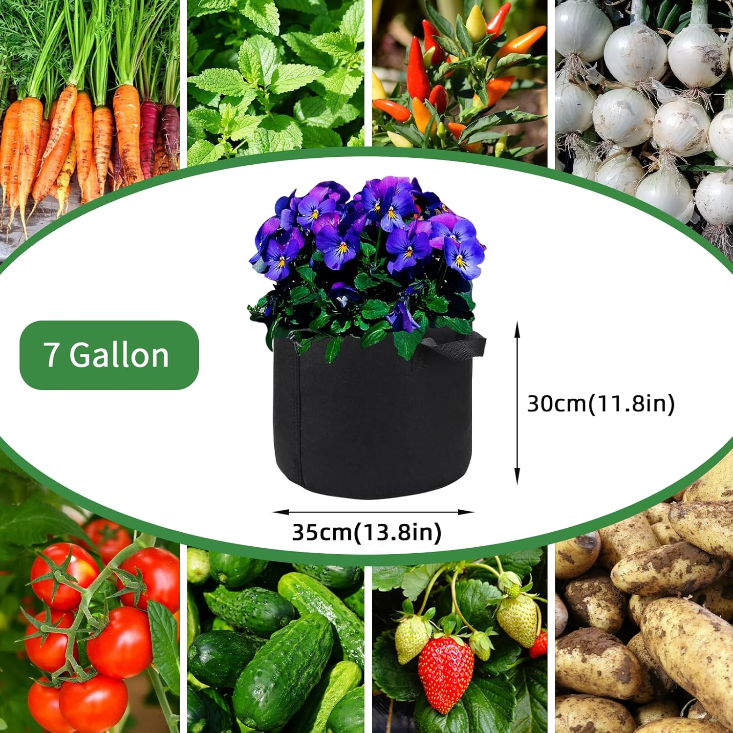 10-Pack 7 Gallon Plant Grow Bags, Heavy Duty Nonwoven Aeration Fabric Pots, Reusable Garden Planter Pots for Vegetables, Flowers, Plants (7 Gallon) image number 1