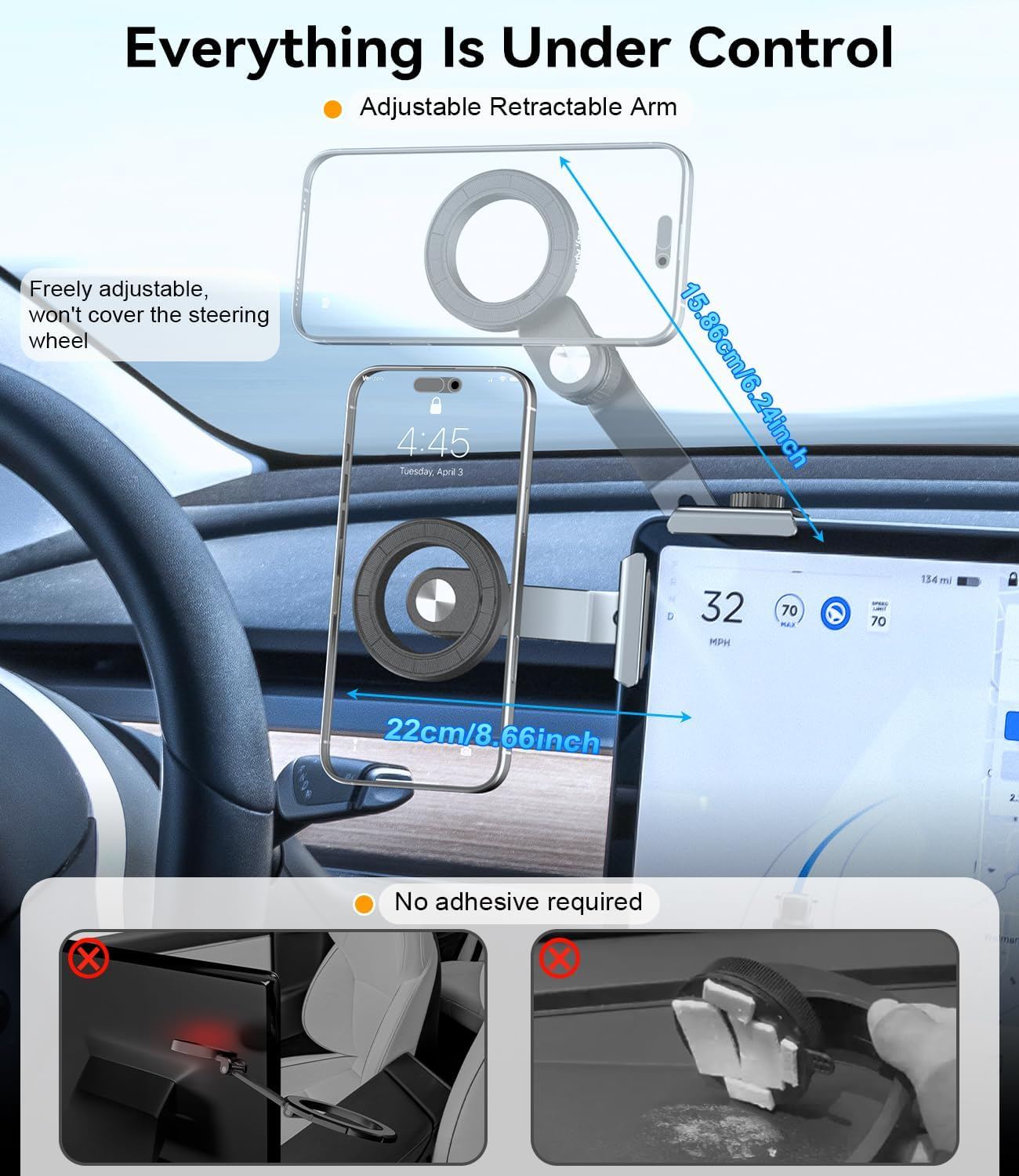 Cloudvalley for Tesla Phone Mount [Strongest Magnetic] Metal Car Mount for Model 3/Y/S/X, Liftable Design, No Glue Required, Compatible with Magsafe Iphone 16/15/14/13/12, Tesla Accessories image number 5