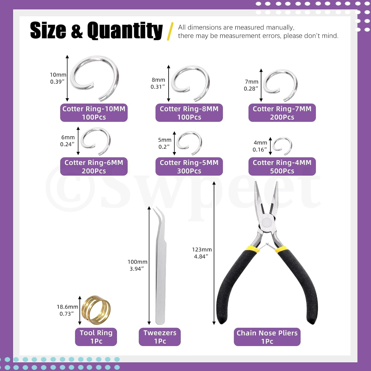 Swpeet 1403Pcs Mixed Size 4-10Mm Silver Open Jump Rings Kit with Tweezer, Jump Ring Pliers and Jump Ring Opener, round Ring Connectors for Jewelry Making Supplies and Necklace Repair image number 3