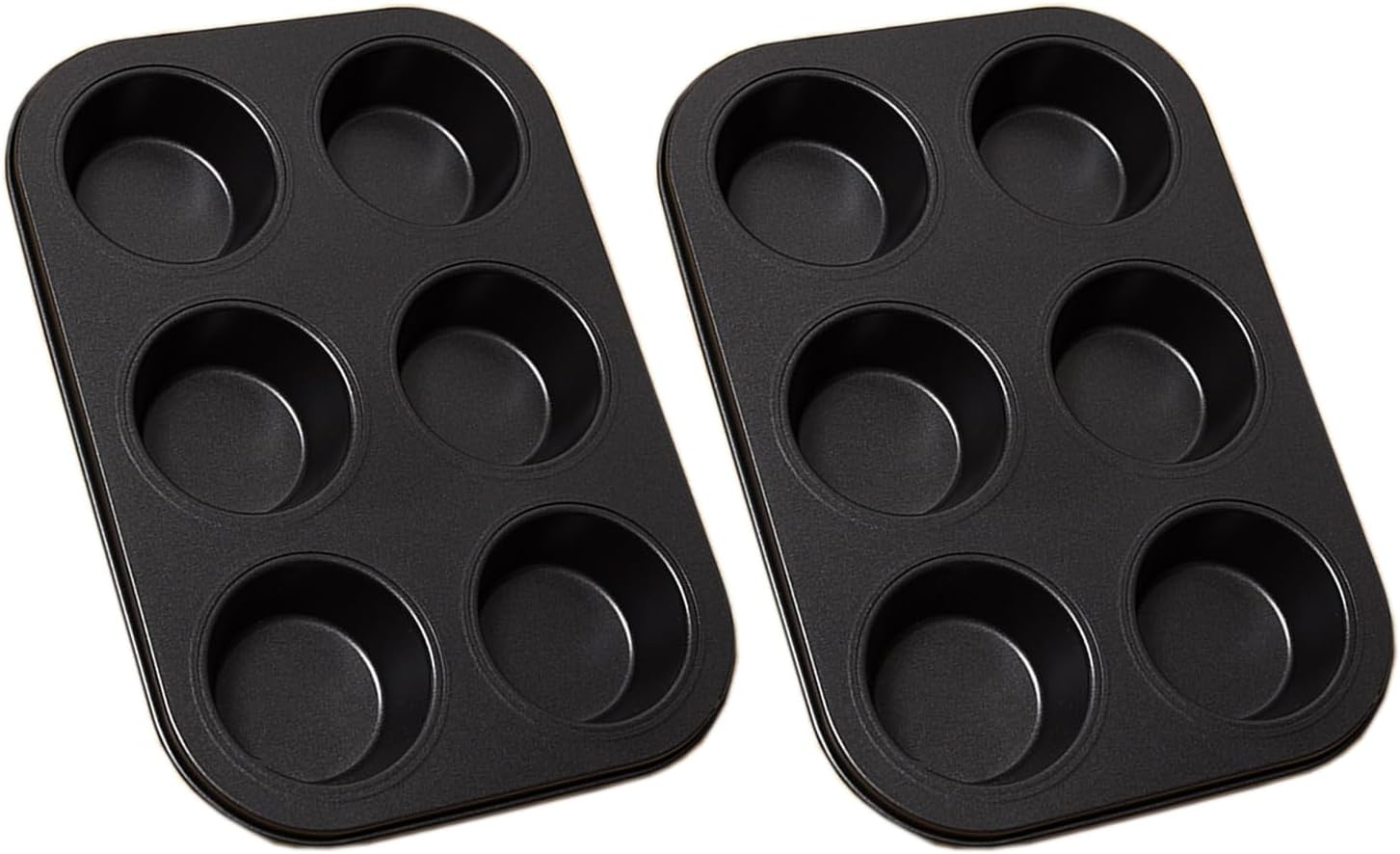 2Pcs Non-Stick 6-Cup Muffin Pan for Baking, Carbon Steel Cupcake Baking Tray, Stackable Cupcake Molds, Dishwasher Safe - 10.4 X 7.3 X 1.1 Inches (Black) image number 3