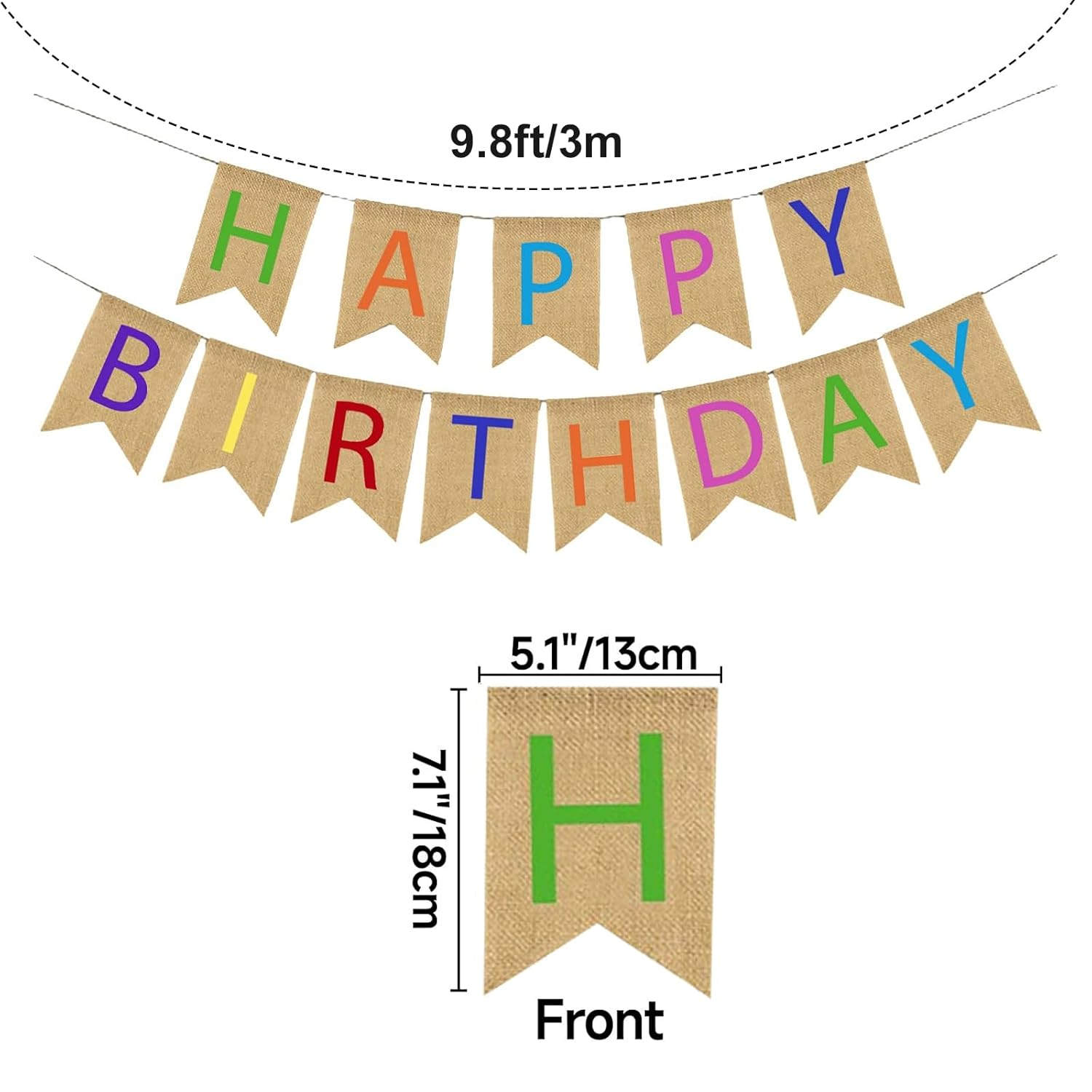 Happy Birthday Banner - 13Ft/4M Imitation Linen Bunting with 13 Swallowtail Flags Birthday Party Decorations for Indoor & Outdoor Celebrations image number 3