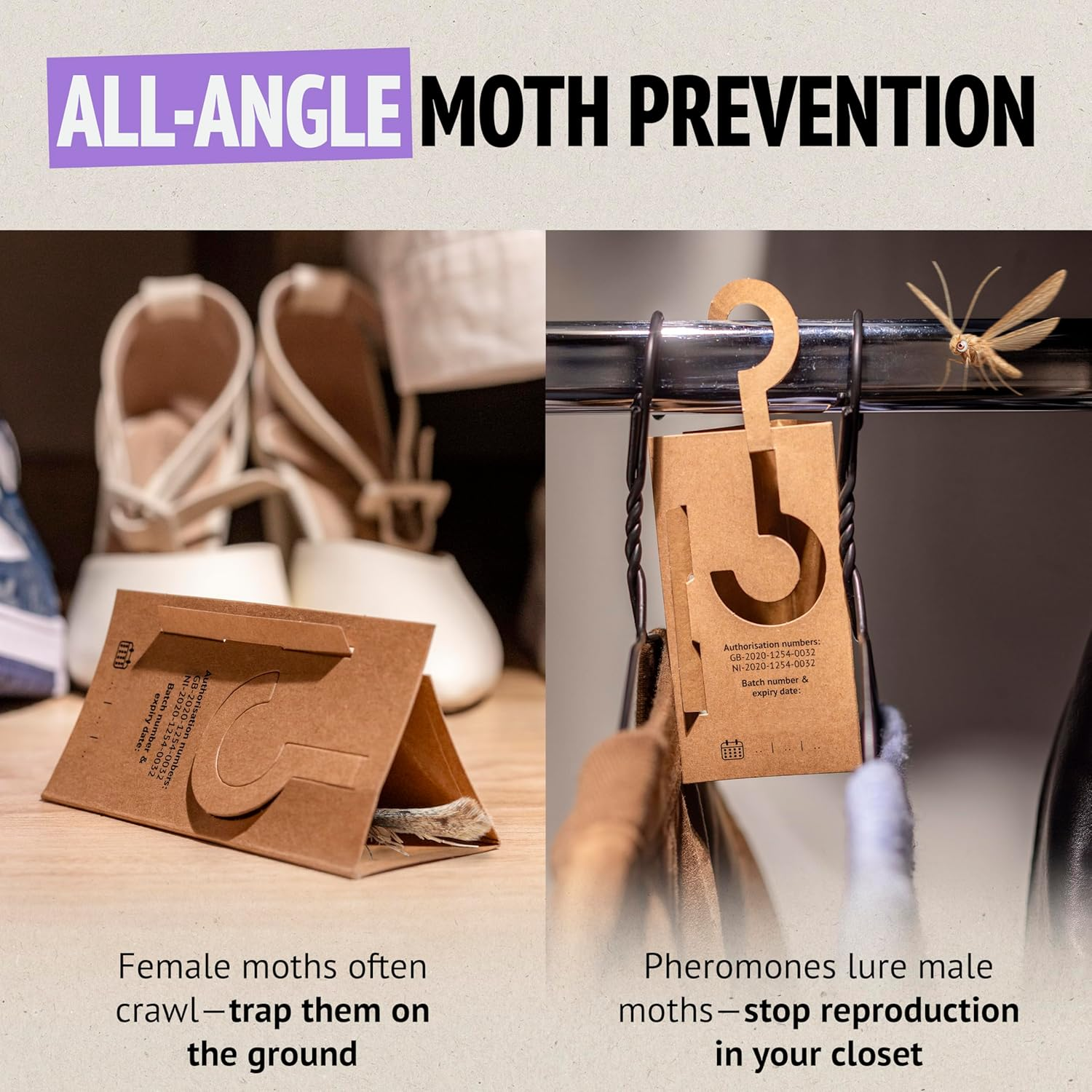 Super Ninja Clothes Moth Traps - 2 Pack, Non-Toxic Moth Repellent for Wardrobe, Highly Effective Pheromone-Infused Attractant, Ideal for Protecting Clothes, Carpets & Drawers, Last up to 3 Months image number 3