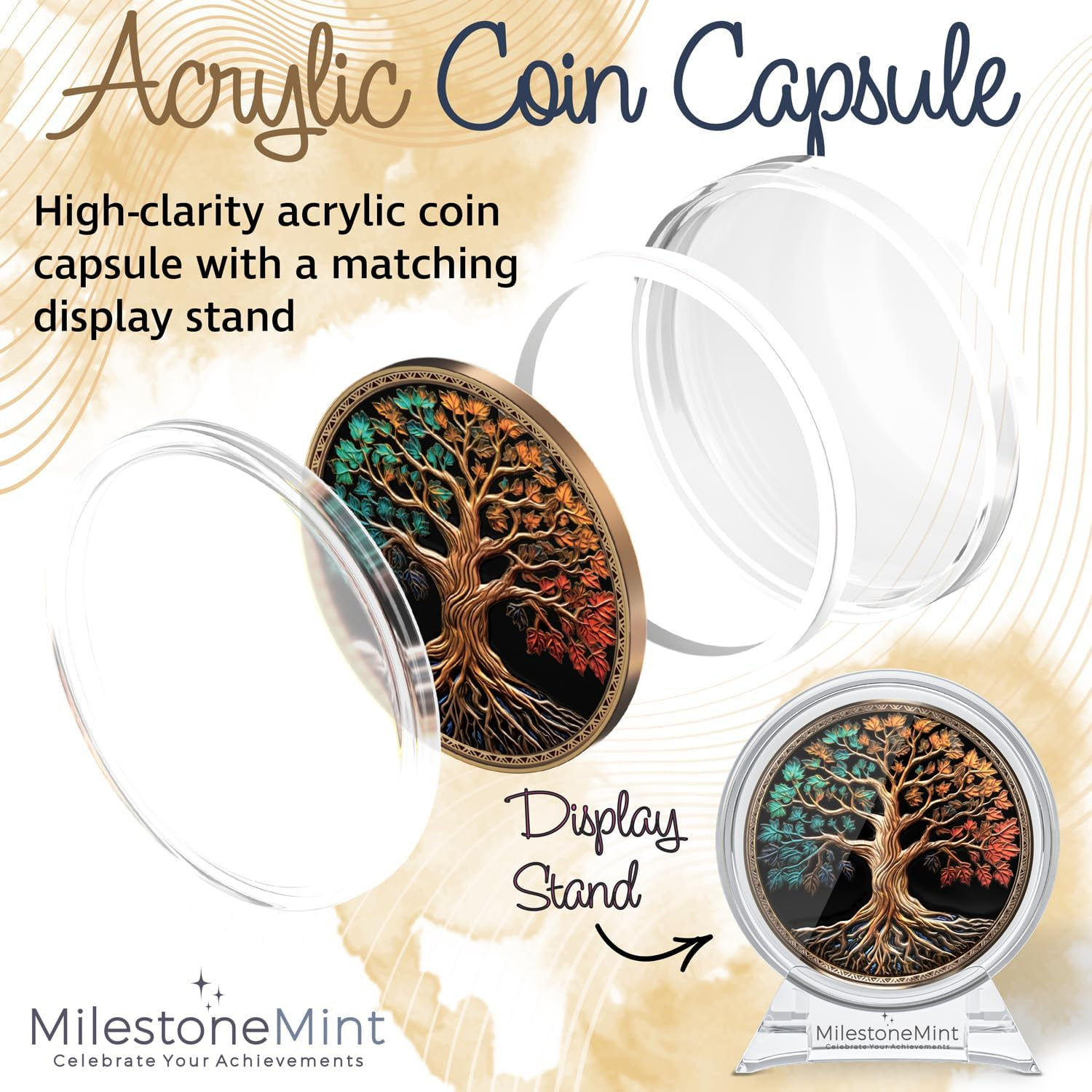 Milestonemint Affirmation Sobriety Coin Gift Set | Tree of Life AA Chip Medallion with Coin Capsule, Display Stand & Card | Sobriety Gifts for Anniversary Month & Year for Men & Women in Recovery image number 3