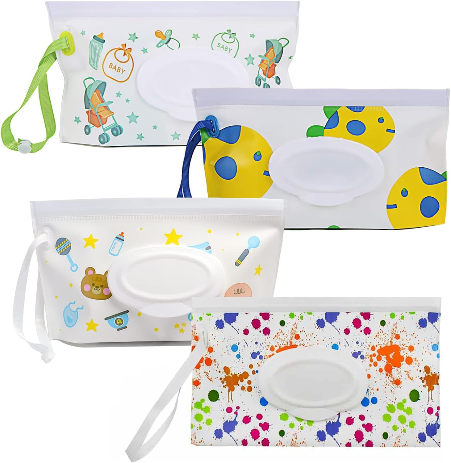 4 Packs Baby Wipes Dispenser,Portable Reusable Travel Holder & Cas,Refillable Wet Container for Diaper,Keeps Fresh Lightweight Bags Pouch Travele