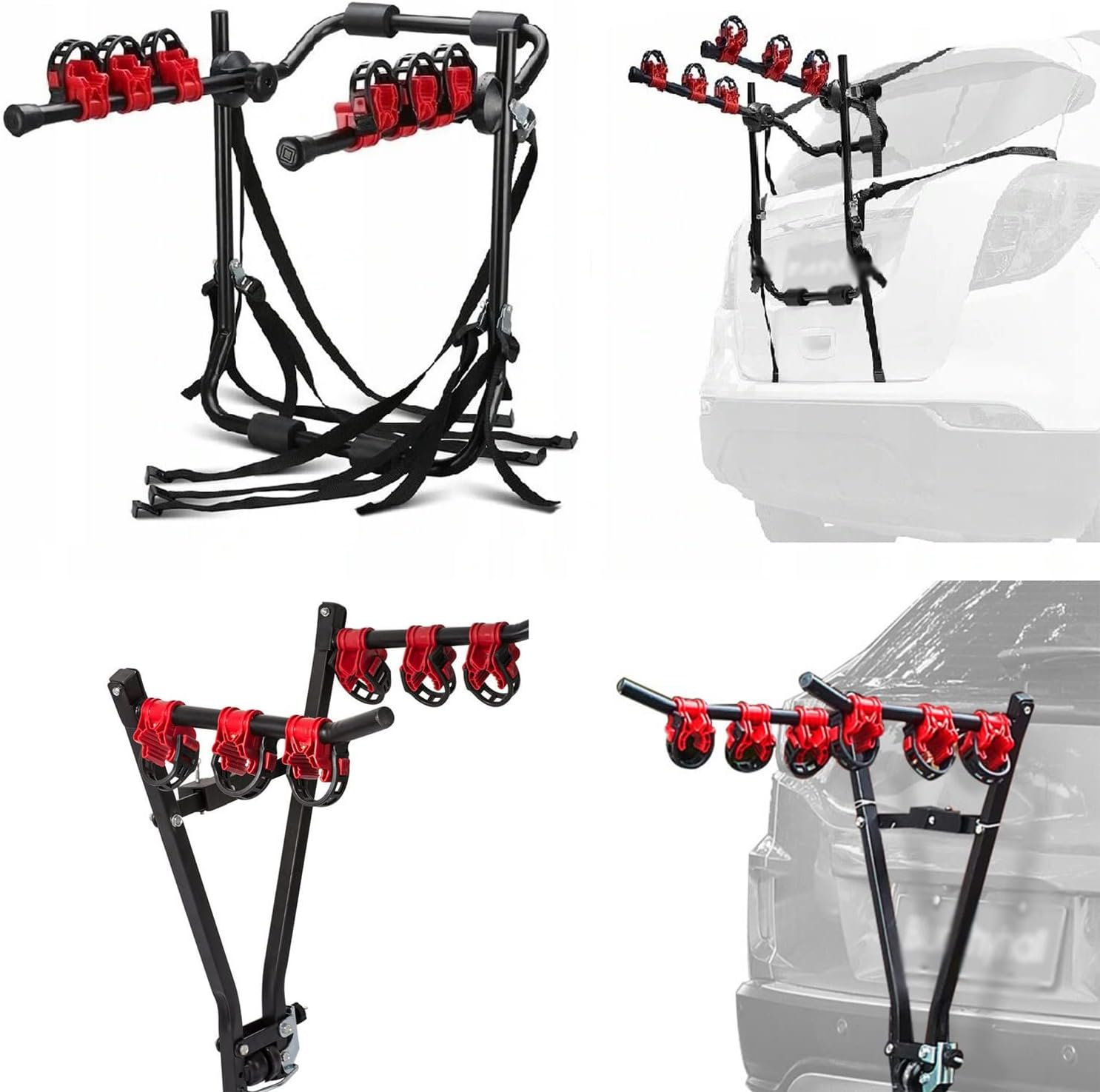 6Pcs/Set Bike Rack Hitch Mount Bicycle Car Bike Rack Strap Replacement Cradles Cargo Carrier Spare Hooks with Rubber Straps Car Racks Accessories 1-1/4"&2" Truck Hitch Red&Black