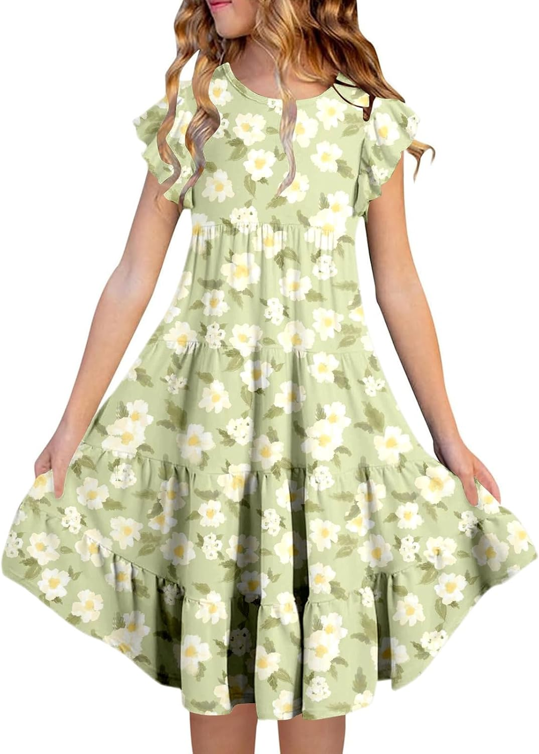 Summer Dresses Girls Casual Dresses Beach Dress Teenager Knee-Length Girls Dresses Casual Midi Dress Short Sleeve Party Dress Princess Dress Children'S Dress 6-15 Years