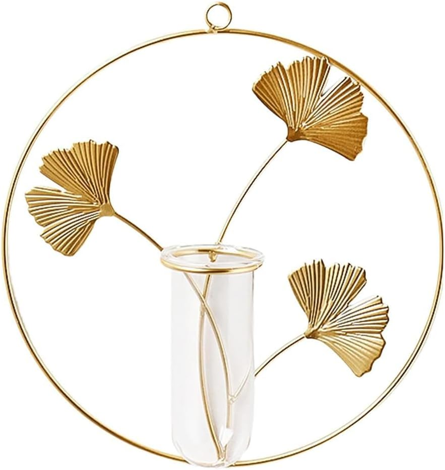 Hydroponic Vase Wall Mount Planter Metal round Wall Decor Air Plant Terrarium Air Plants Wall Mounted Flower Vase Desktop Glass Planter Desk Topper Leaves Dried Flowers Iron image number 3