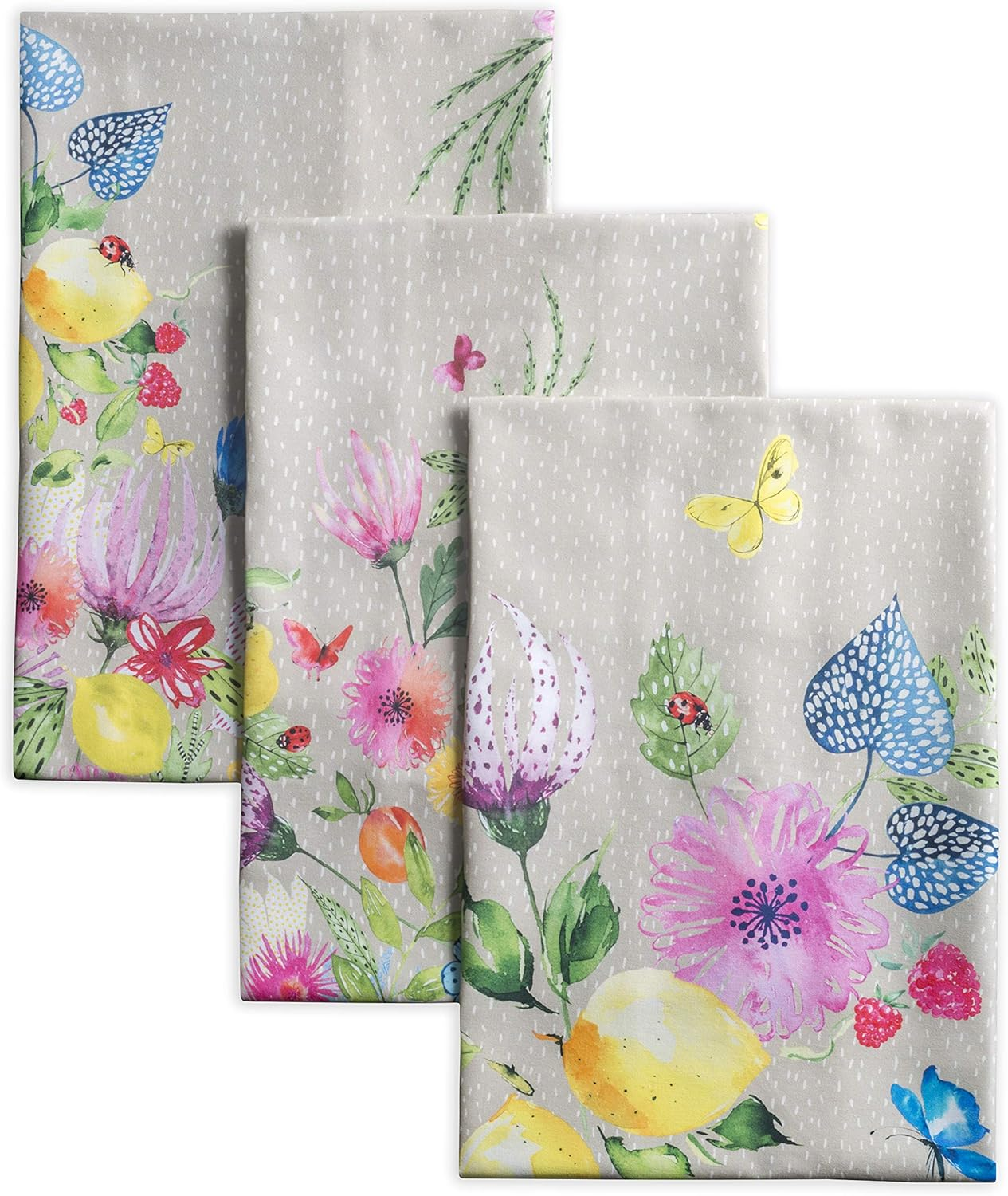 Maison D'Hermine Kitchen Towels Set of 3 100% Cotton 27.50" X 20" Reusable Cloth Tea Dish Towels Absorbent with Hanging Loop for Kitchen, Home, Dining, Cocktail Parties Spring/Summer (Fleurs De Mai)