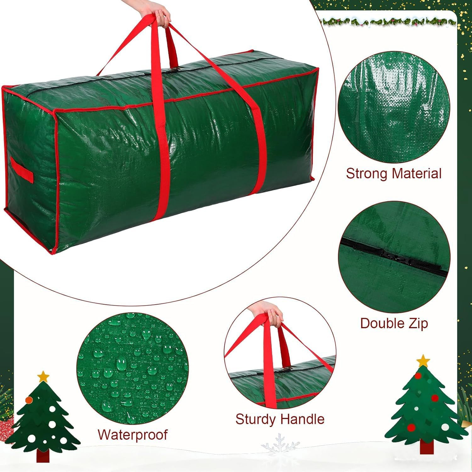 9 Ft Christmas Tree Storage Bag, Durable Heavy Duty Extra Large Artificial Xmas Holiday Tree Bag, Zippered Bag with Handles, Waterproof Christmas Tree Storage Case, Protects from Dust and Moisture image number 5
