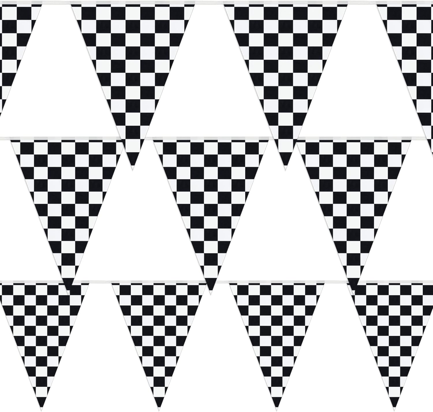 100&rsquo; Feet Plastic Checkered Flag Decoration Racing/Nascar Car Flag Decor for Parties Fun Triangles Squares 1-Piece Set image number 1