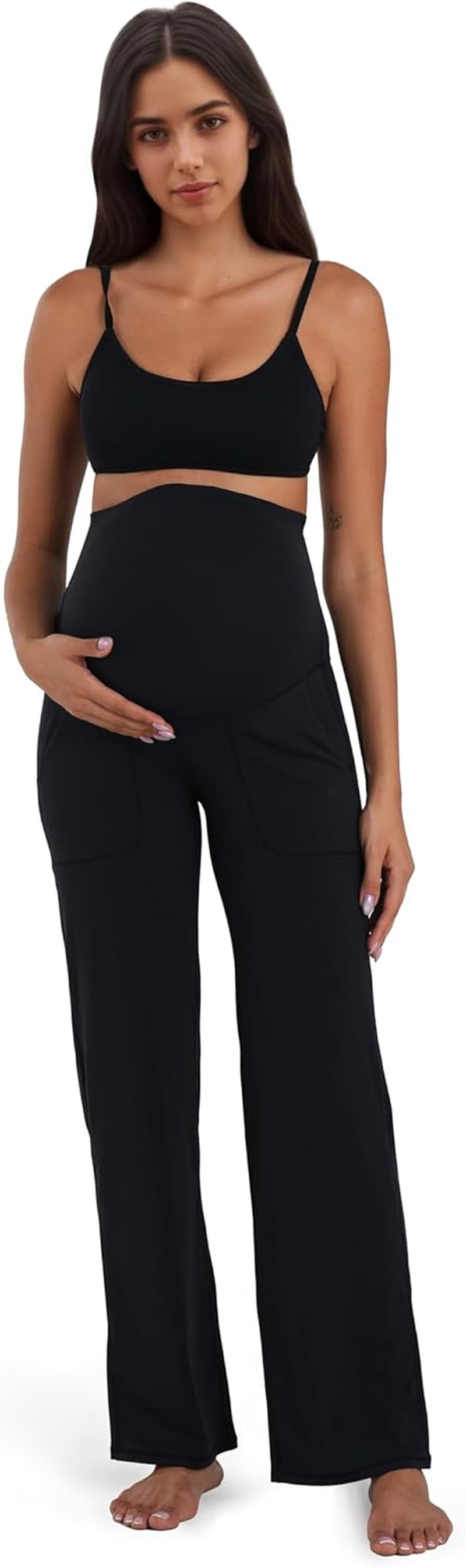 Sunvalix Maternity Wide Leg Pants with Pockets, Cozy over Belly Yoga Pants for Workouts, Lounge & Everyday Wear image number 3