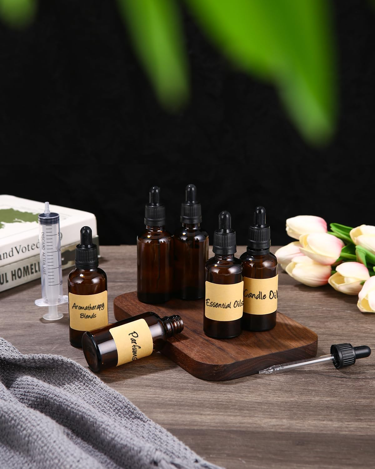 Huifoo 6X50Ml Amber Glass Dropper Bottles, 6 Pieces 50Ml, Essential Oil, Perfume, Remedies, Solutions, Aromatherapy, Travel, Personal Care, BPA Free, Reusable, Leak Proof, UV Protection image number 3