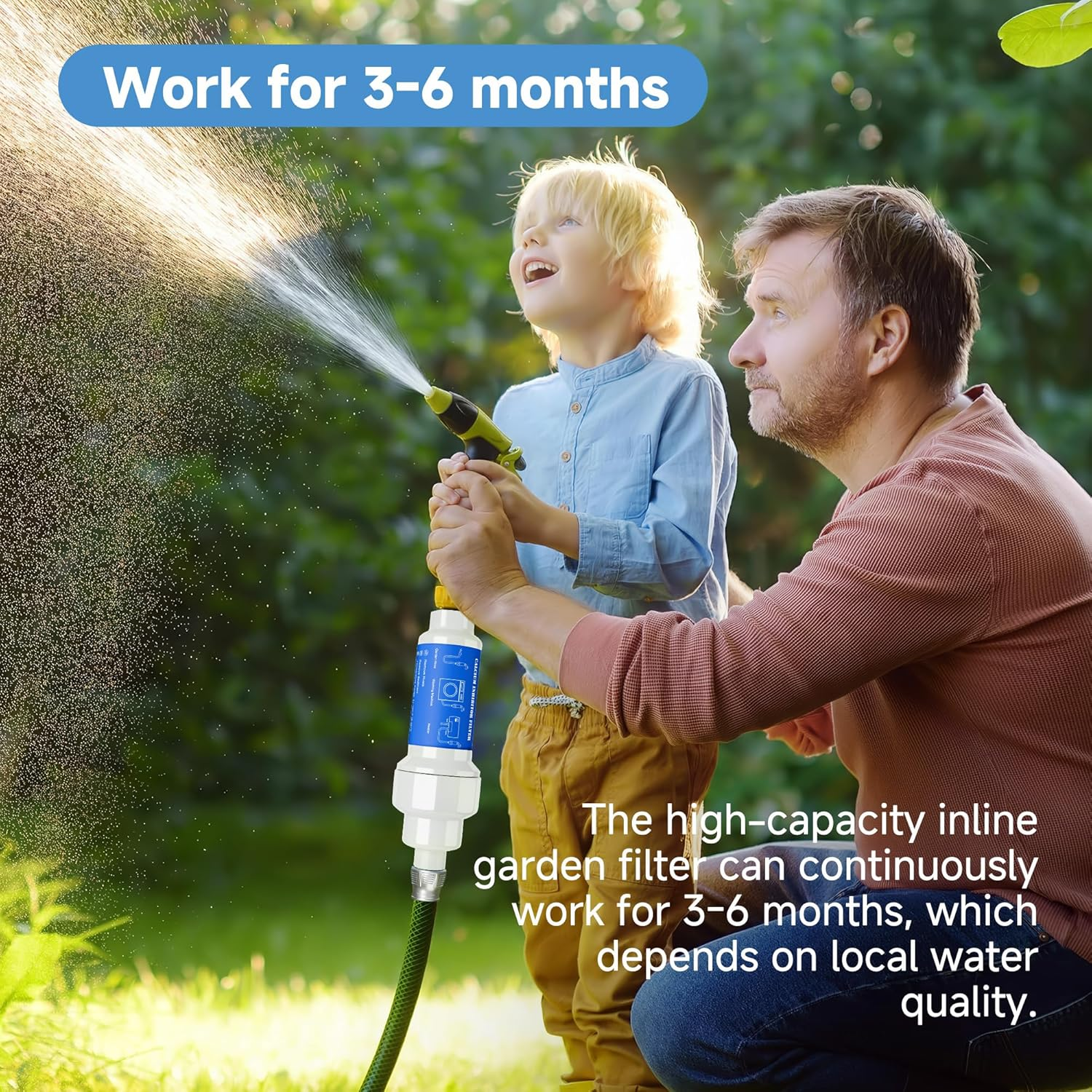 Mornajina Calcium Inhibitor Filter for 3/4" Standard Garden Hose and Faucets, Inline Sediment Anti-Scale Mister Filter for Outdoor Misting System Mist Nozzle, Preventing Scale Buildup from Clogging Up image number 2