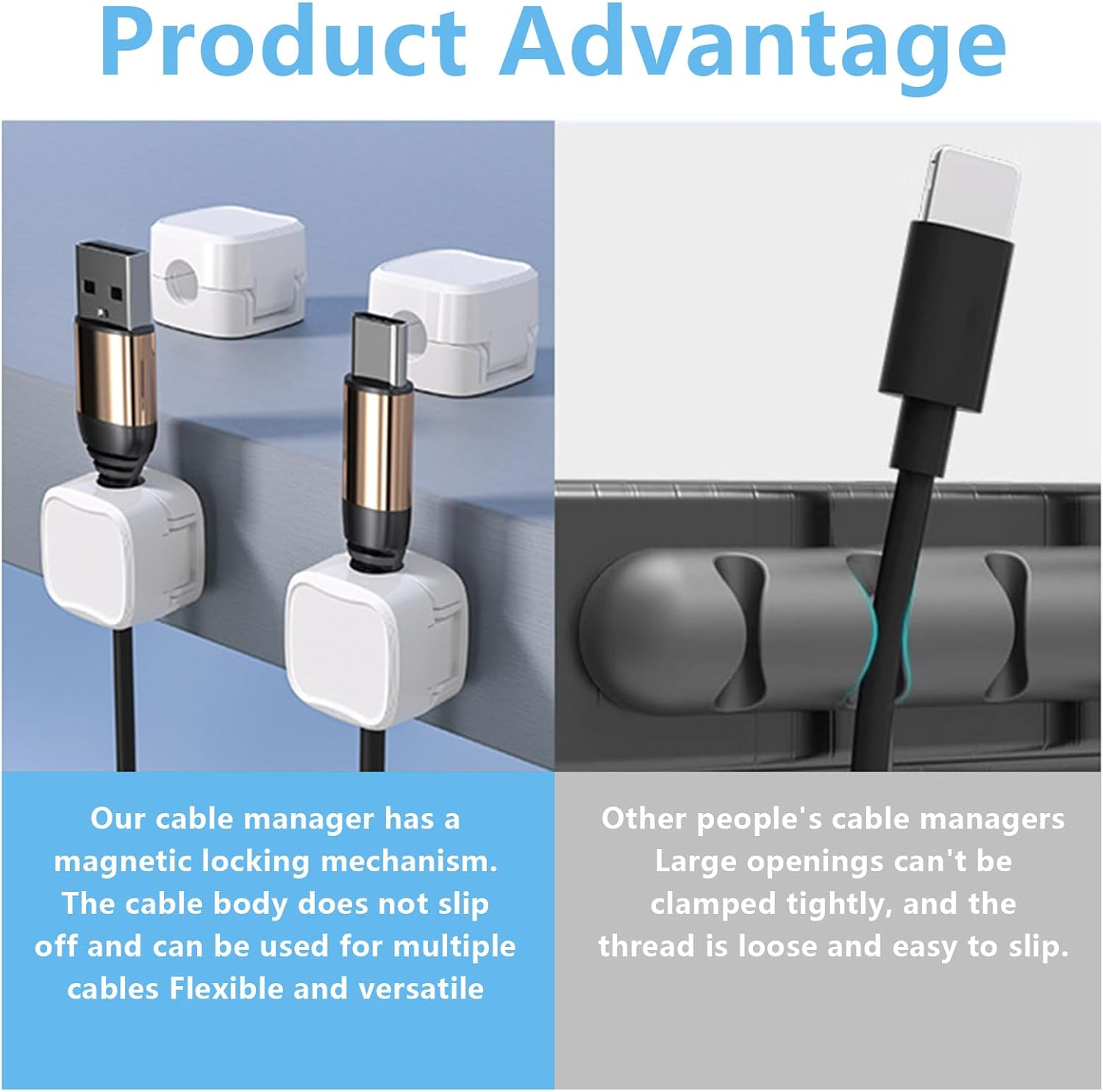 6 Pack Magnetic Cable Clips, Portable Charging Cable Organizer Holders with Back Adhesive, Smooth Opening and Closing Magnetic Cord Organiser for Office,Home,Car,Desk,Nightstand (White) image number 3