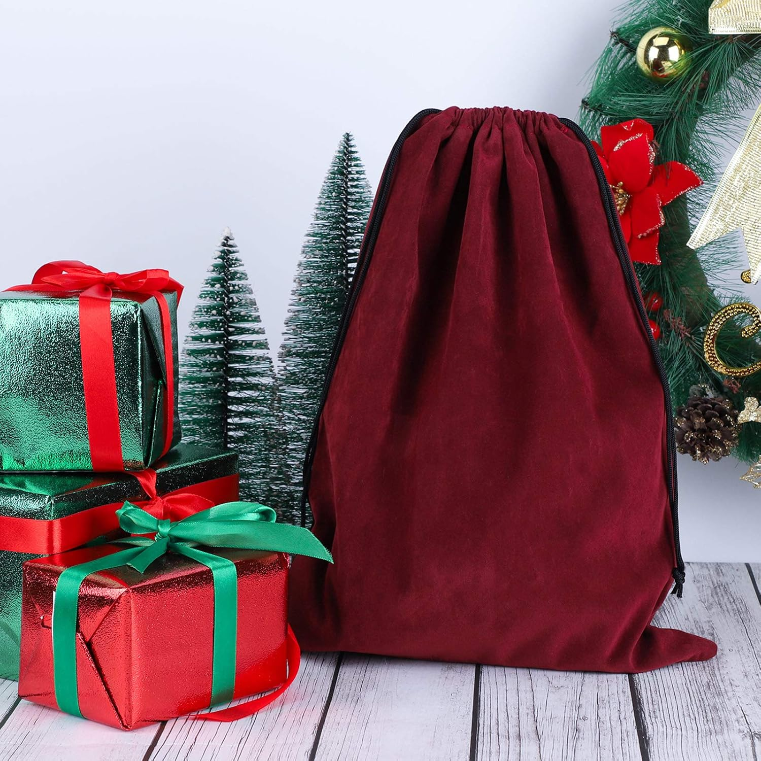 3Pcs Hair Dryer Storage Bag, Segbeauty Blow Dryer Bag, 11.8X15.7 Inches Satin Lined Organizer with Drawstring Wine Red Velvet Pouch Bag for Diffuser Straighteners Brush Clothes Gift Present image number 4