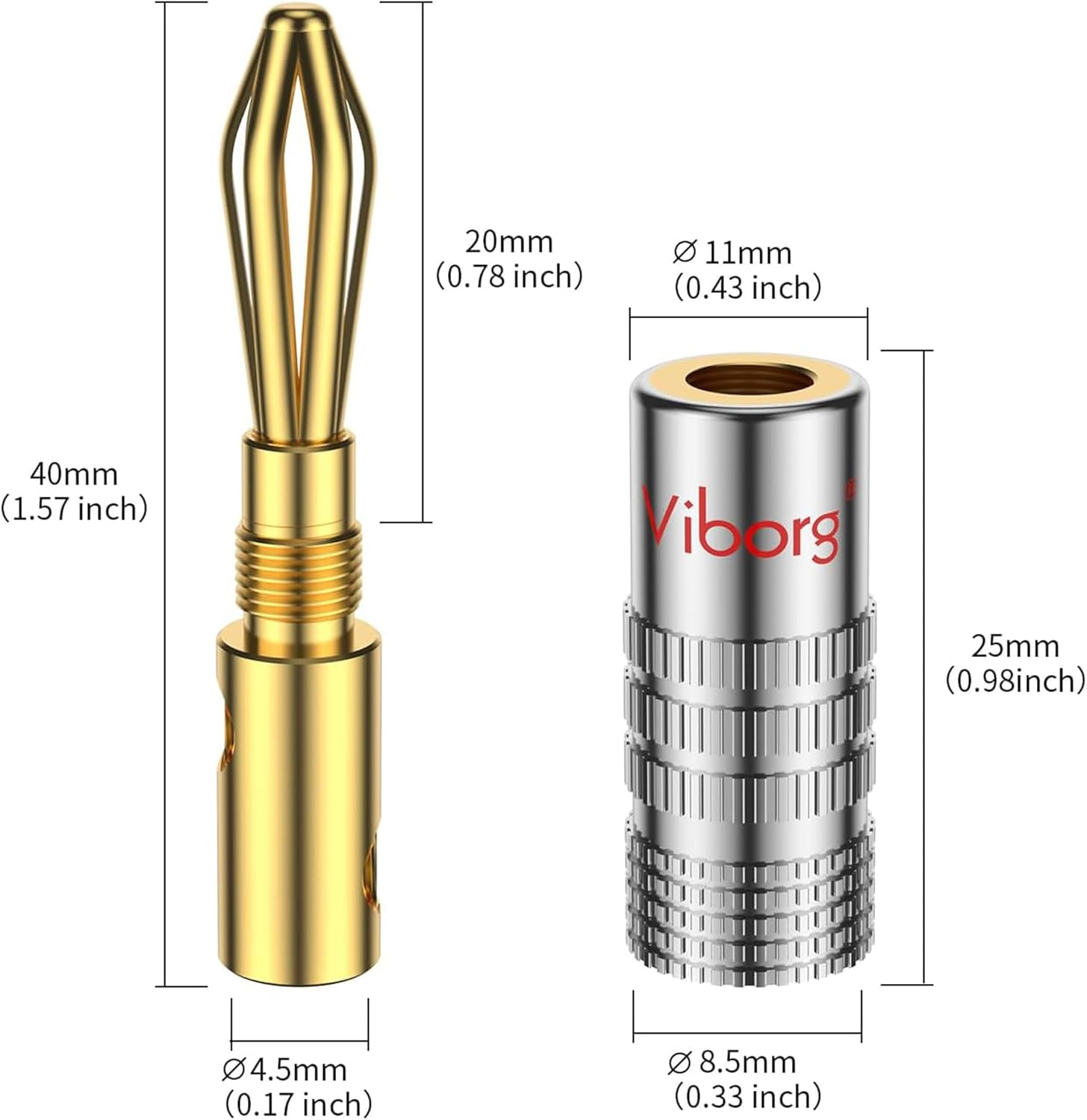 Viborg 4Pairs Hifi Speaker Banana Connectors 24K Gold-Plated Hi-End Audio Speaker Banana Plug Dual Screws Locking or Soldering Banana Jack Terminals for Speaker Cable (Support 8 AWG to 20 AWG Wires) image number 3