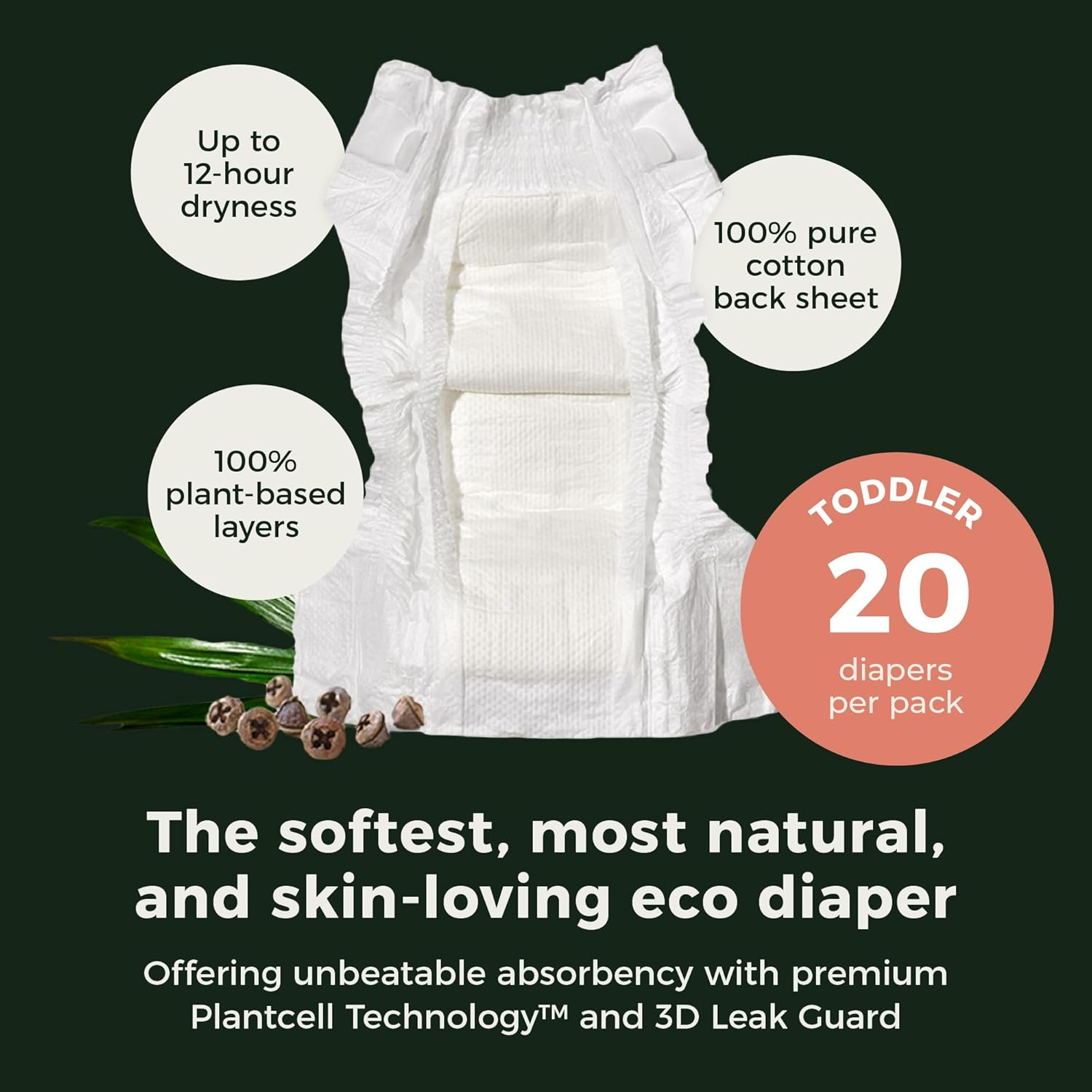 Ecoriginals - 20 Eco Toddler Nappies - Baby Nappies Size 4 with 100% Plant-Based Layers, Disposable & Hypoallergenic Baby Essentials for Kids - Secure Fit Nappies (10-15Kg), 1 Pack image number 6