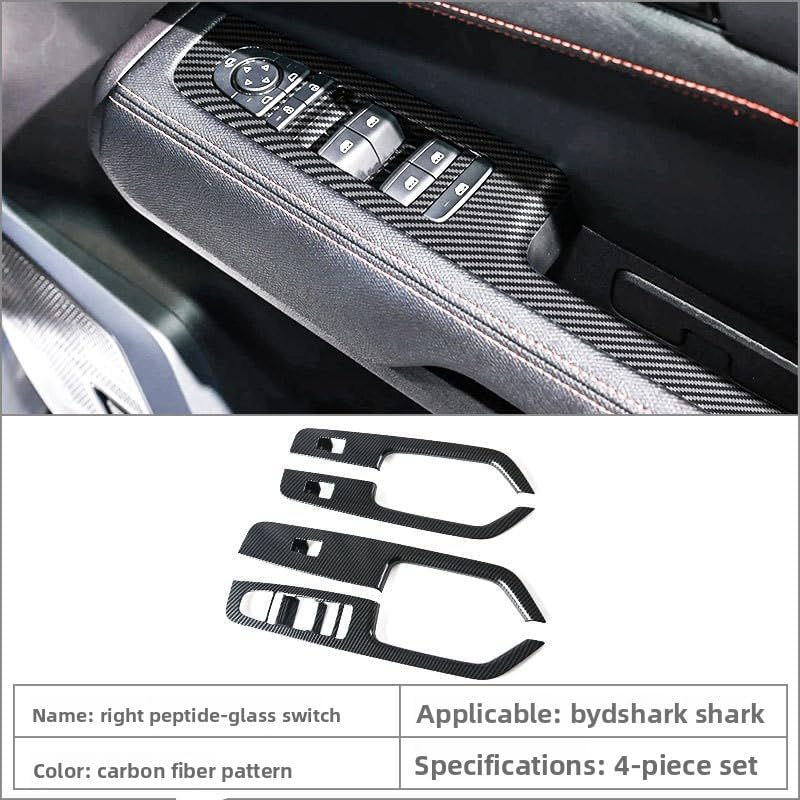 BYD Shark Glass Button Switch Control Panel Decorative Trim, Carbon Fiber Texture ABS Material, Sporty Interior, Easy Installation (Door Control Area) image number 2