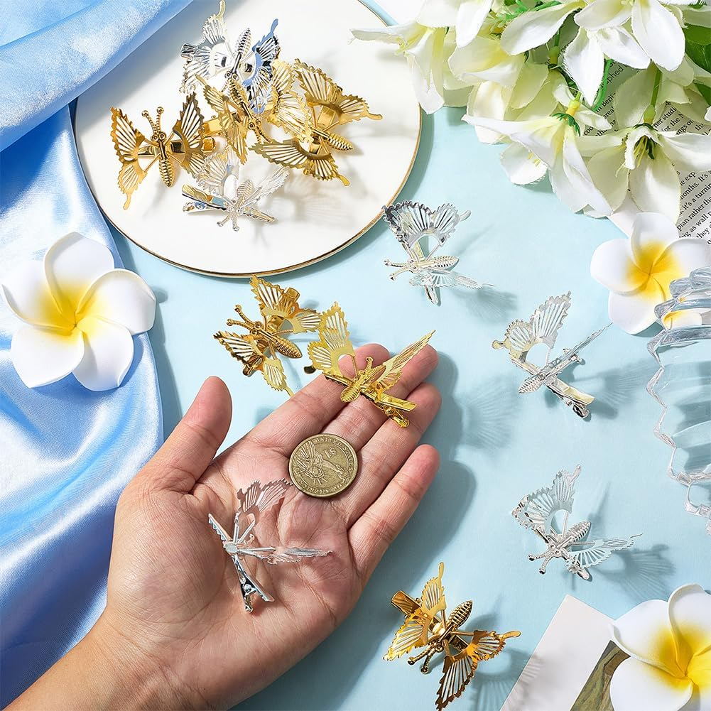 SOFPLATE Pack of 12 Retro 90S Butterfly Hair Clips Moveable Butterfly Hair Clips Made of Metal Crocodile Clips Gold/Silver Vintage Hair Accessories for Women Prom Wedding Everyday Dress image number 5