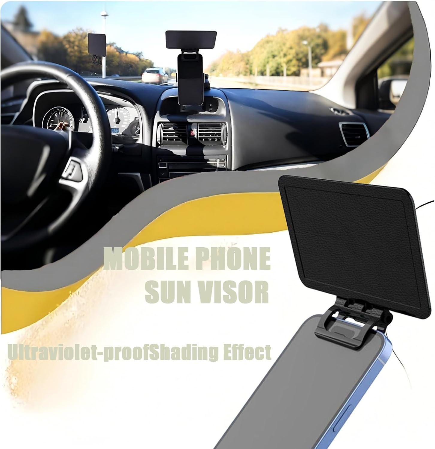 Anti Glare Phone Sunshade for Car & Outdoor | Foldable UV Blocker for Iphone Samsung Android | Universal Clip-On Sun Visor for Driving, Cycling, Fishing (Black) image number 3
