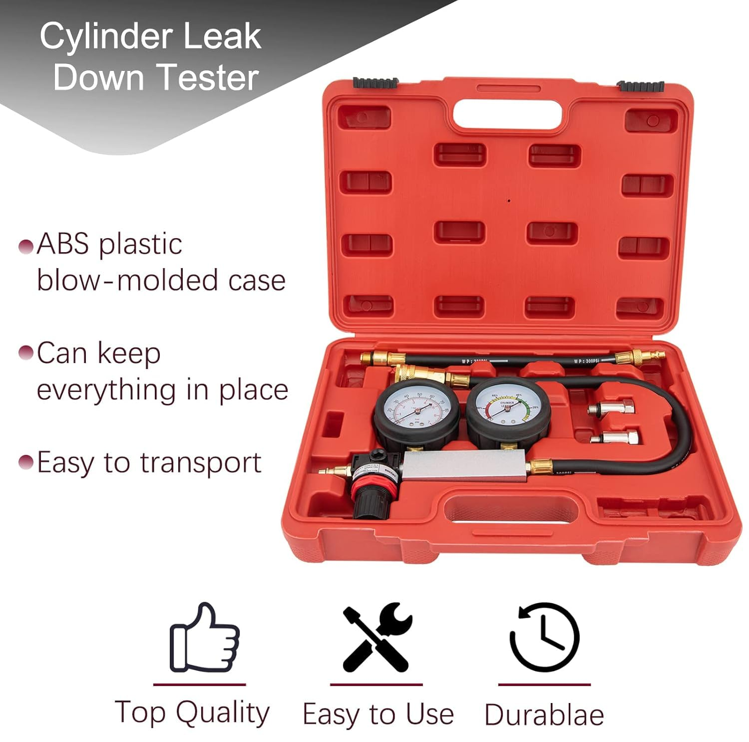 Cylinder Leak down Tester Kit, Tu-21 Dual Gauge Cylinder Leakage Checker Automotive Compression Test Kit for Trucks Motorcycles image number 1