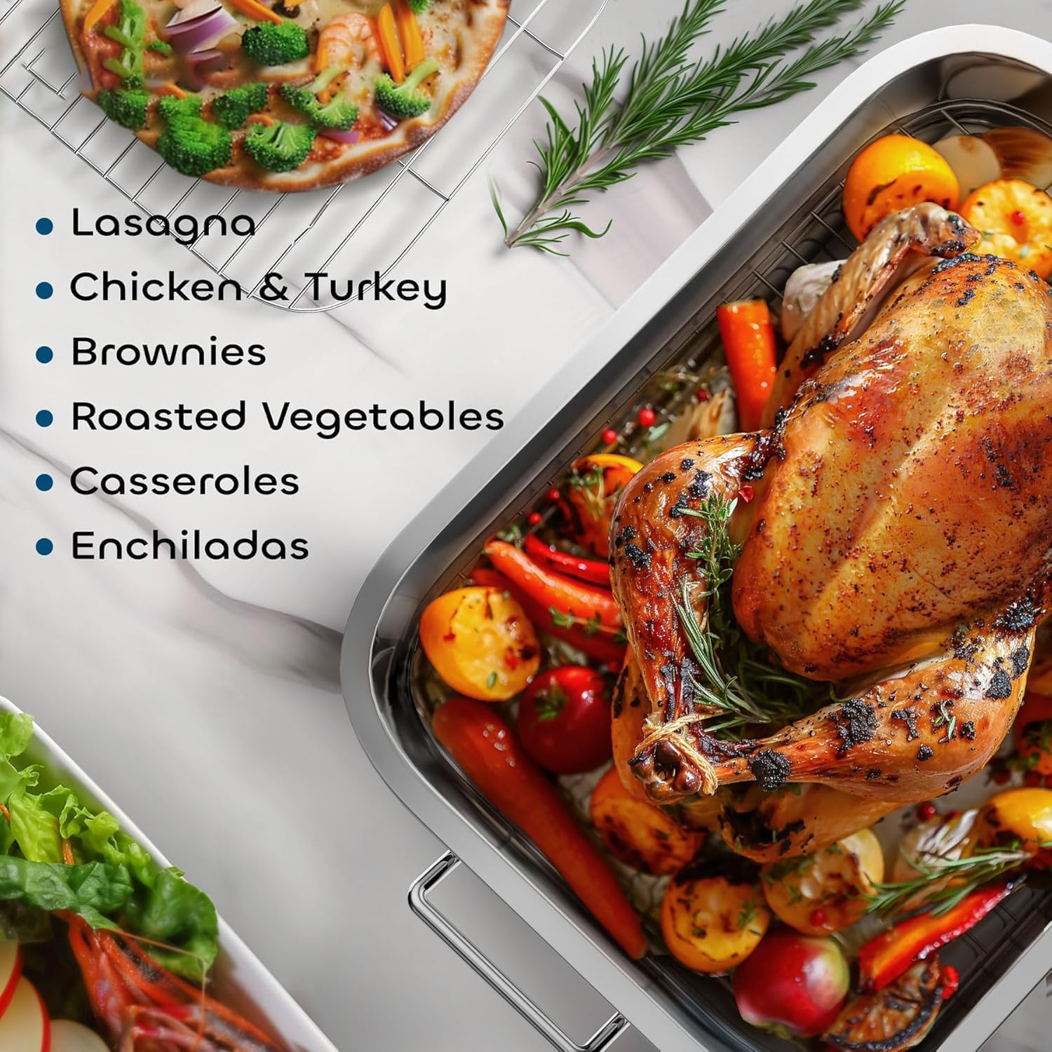 Stainless Steel Roasting Pan, Roaster Pan with Baking Rack, Stainless Steel Cookware, Lasagna Pan with Handles for Kitchen,Large Grill Pan, Deep Baking Pans,Oven and Dishwasher Safe Non-Stick image number 6
