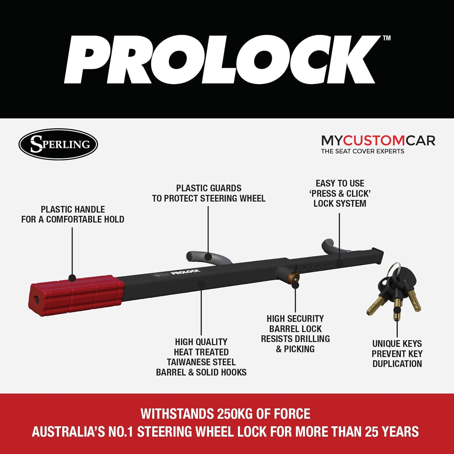 Sperling Car Steering Wheel Lock Prolock Anti-Theft Heavy Duty Steering Lock for Car Van Truck SUV Universal image number 3