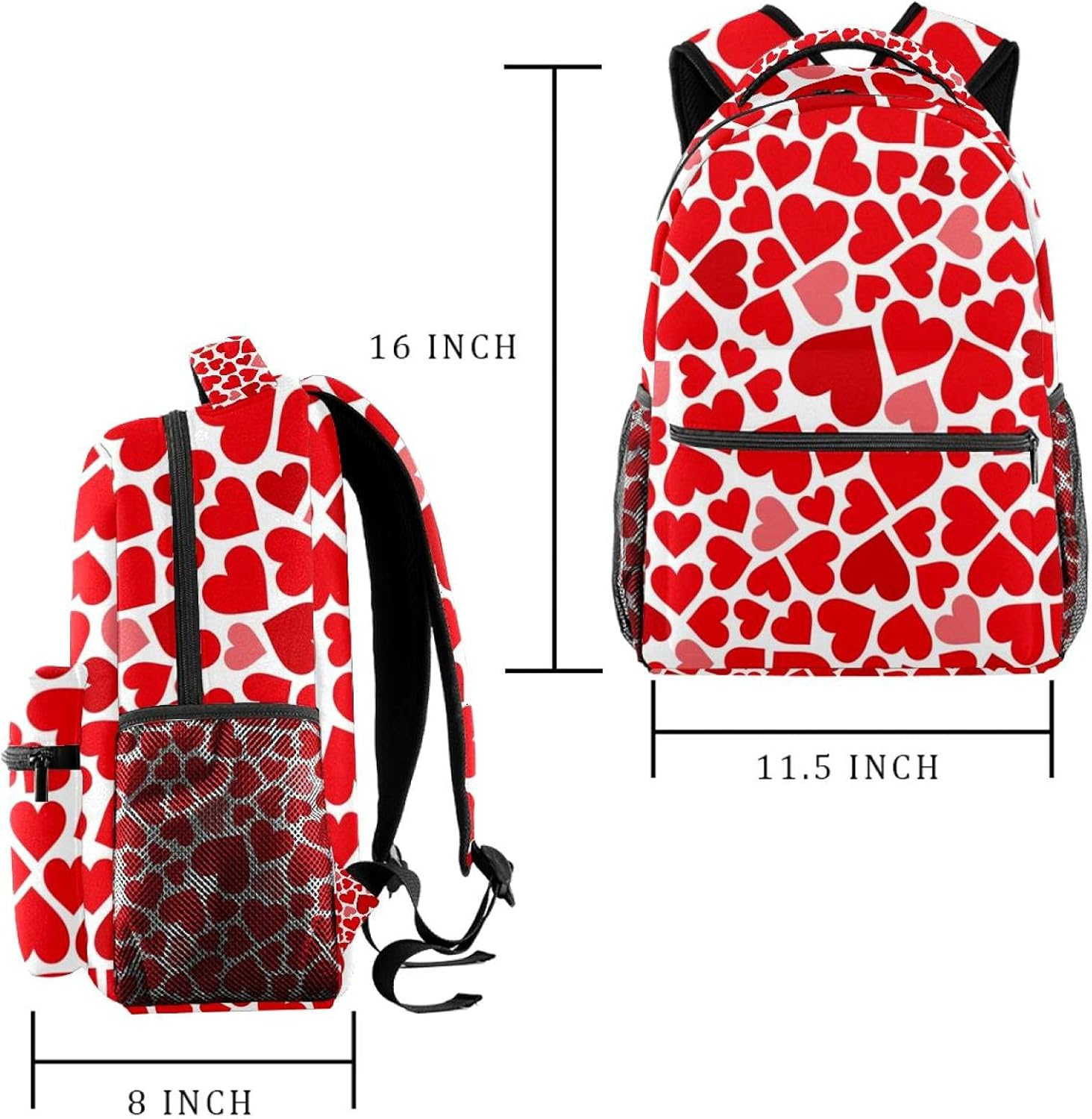 Red Hearts Backpack Students Shoulder Bags Travel Bag College School Tote Backpacks image number 4