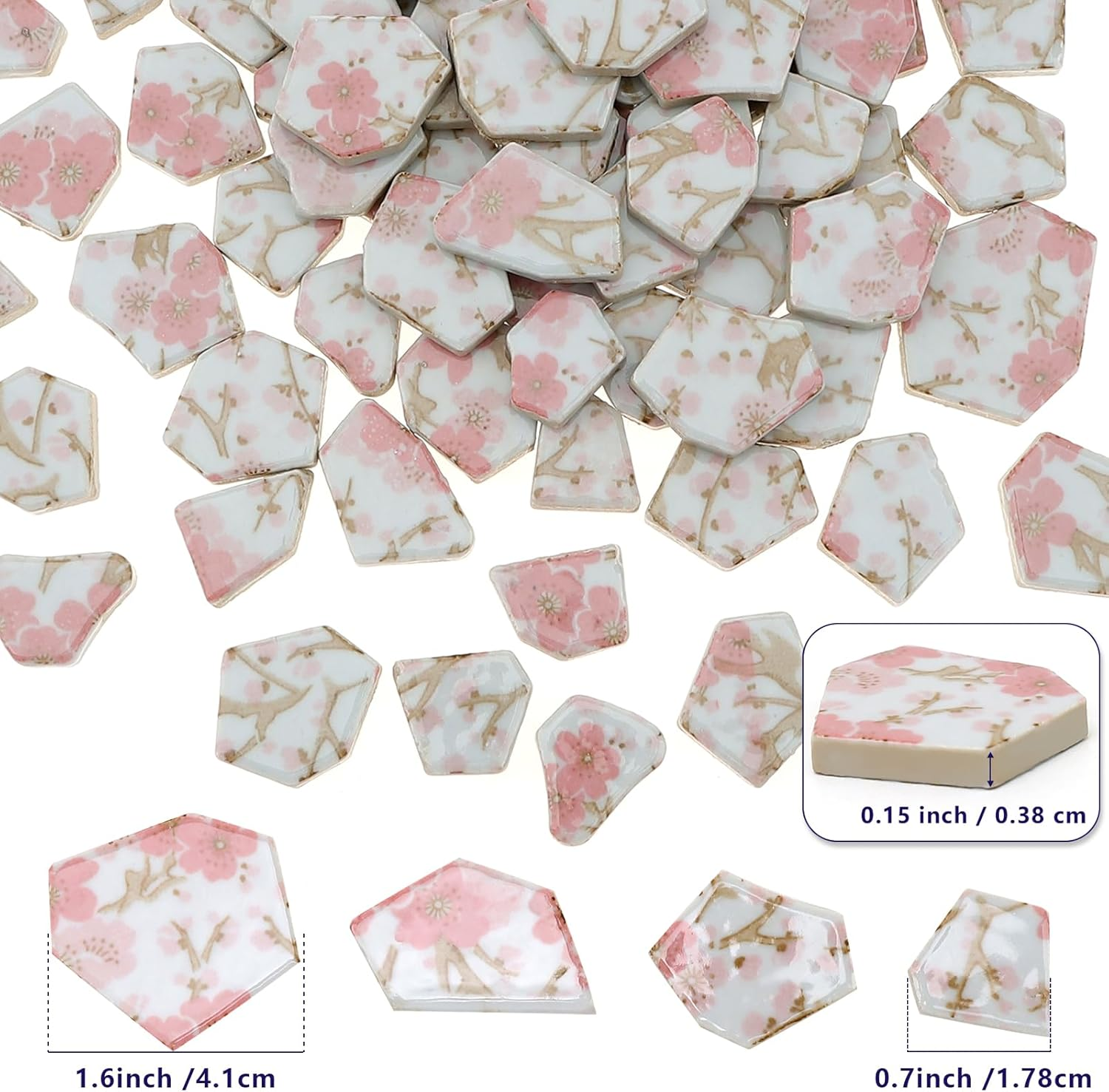 Yatinkim 500G Ceramic Mosaic Tiles Irregular Broken Porcelain Pieces DIY Decoration Pink Flower Glazed Bulk Making Supplies Art Projects Making Home Kitchen Floor Pool Plates image number 1