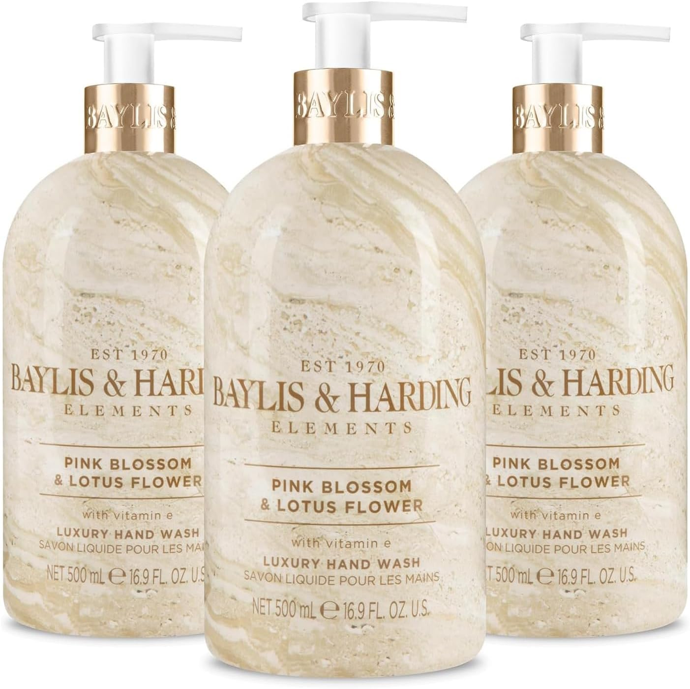 Baylis & Harding Elements Pink Blossom and Lotus Flower Hand Wash, 500 Ml (Pack of 3) - Vegan Friendly