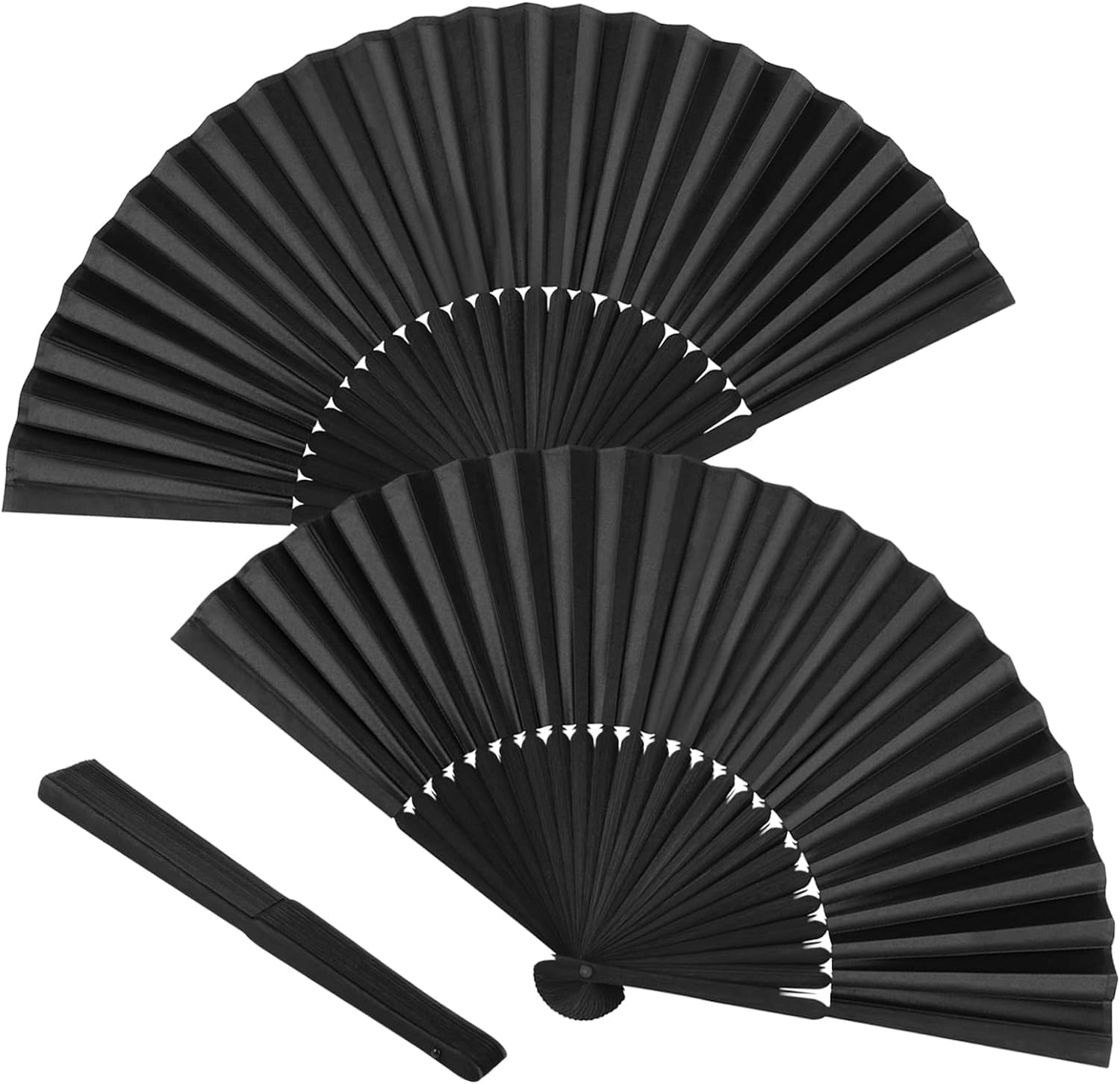 3Pcs Black Handheld Folding Fan, Chinese Retro Fabric Fan Handheld Fabric Bamboo Fan Black Chinese Ladies Folding Fan for Performances, Dances, Parties and Gifts image number 1