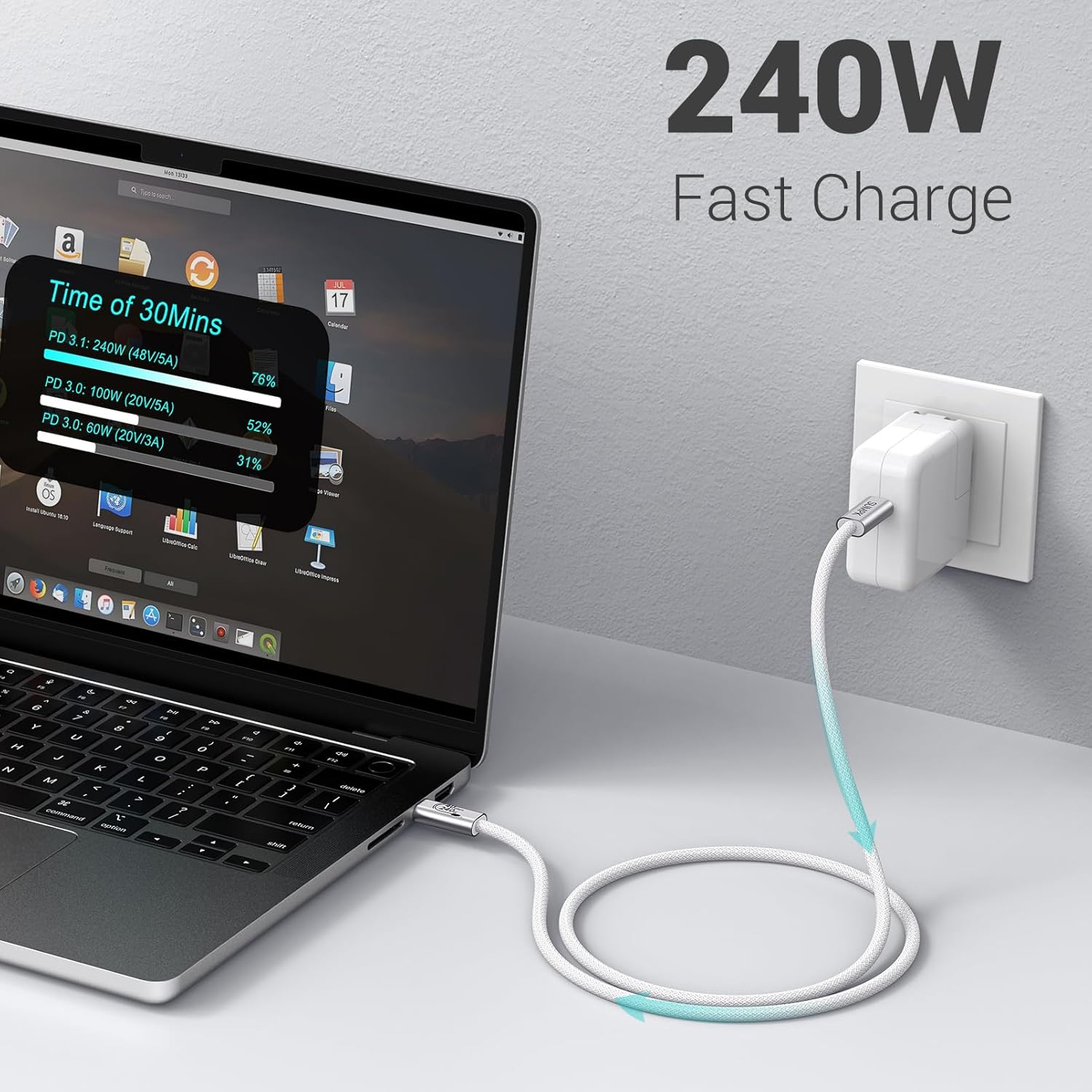 240W USB C Cable 2M, SUMPK USB4 Cable with 40Gbps High Speed Data Transfer, Single 8K/Dual 4K Display Compatible for Thunderbolt 4/3 Monitor/Hub/Docking Stations, Iphone 15 Pro Max image number 4