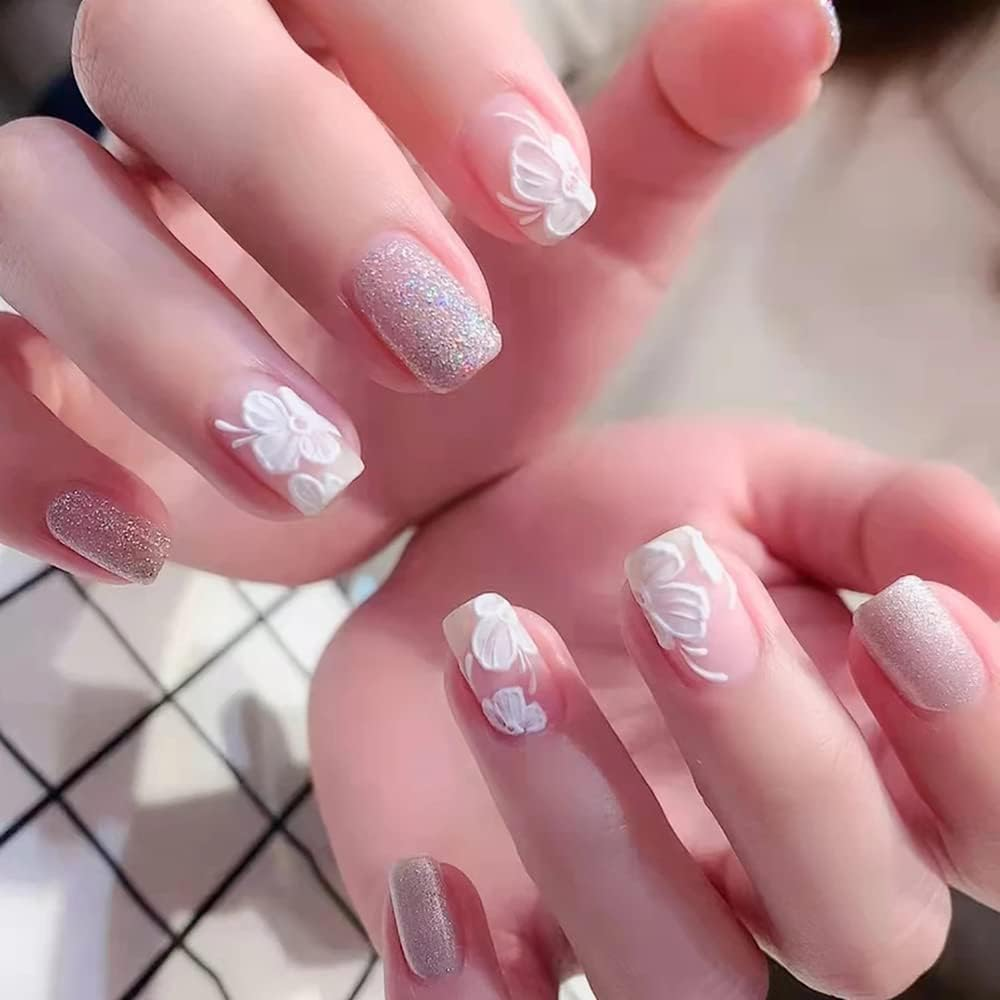 Nail Stickers, Self-Adhesive, 6 Sheets, 5D Nail Stickers, 5D Flowers Nail Art Stickers, White Nail Design for DIY Nail Decoration image number 5