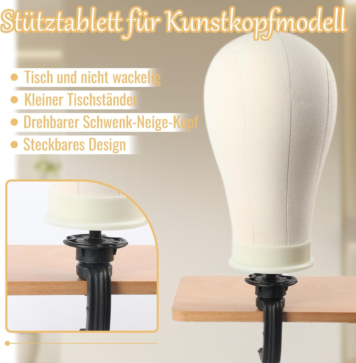 Yuedefly 22 Inch Wig Head, Wig Stand Tripod with Head, Canvas Wig Head, Mannequin Head, Styling Hair Clips, Needles, C Needles, Thread, Lace Wig Caps image number 1