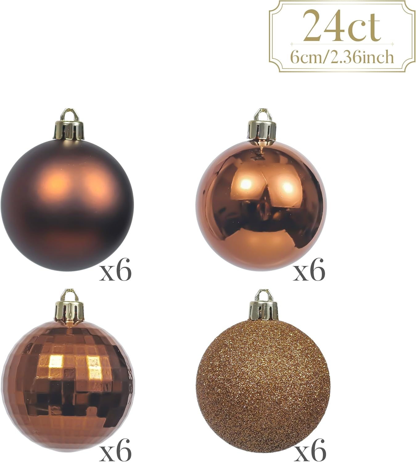 Valery Madelyn 24Ct Bronze Copper Shatterproof Christmas Ball Ornaments, 2.36 Inches Luxury Brown Hanging Ornaments for Christmas Trees Xmas Holiday Decor image number 5