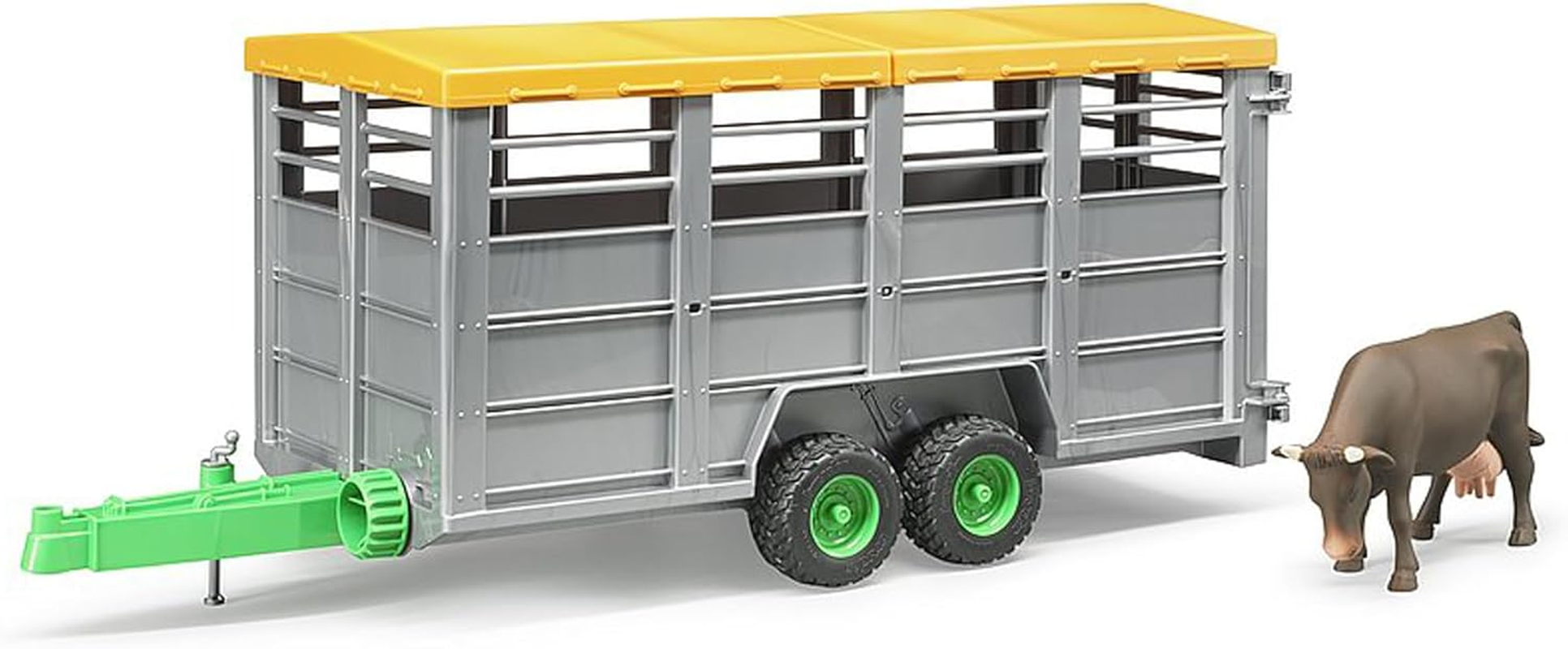 Bruder Livestock Trailer Vehicle with 1 Cow, Brown/Black, One Size image number 1